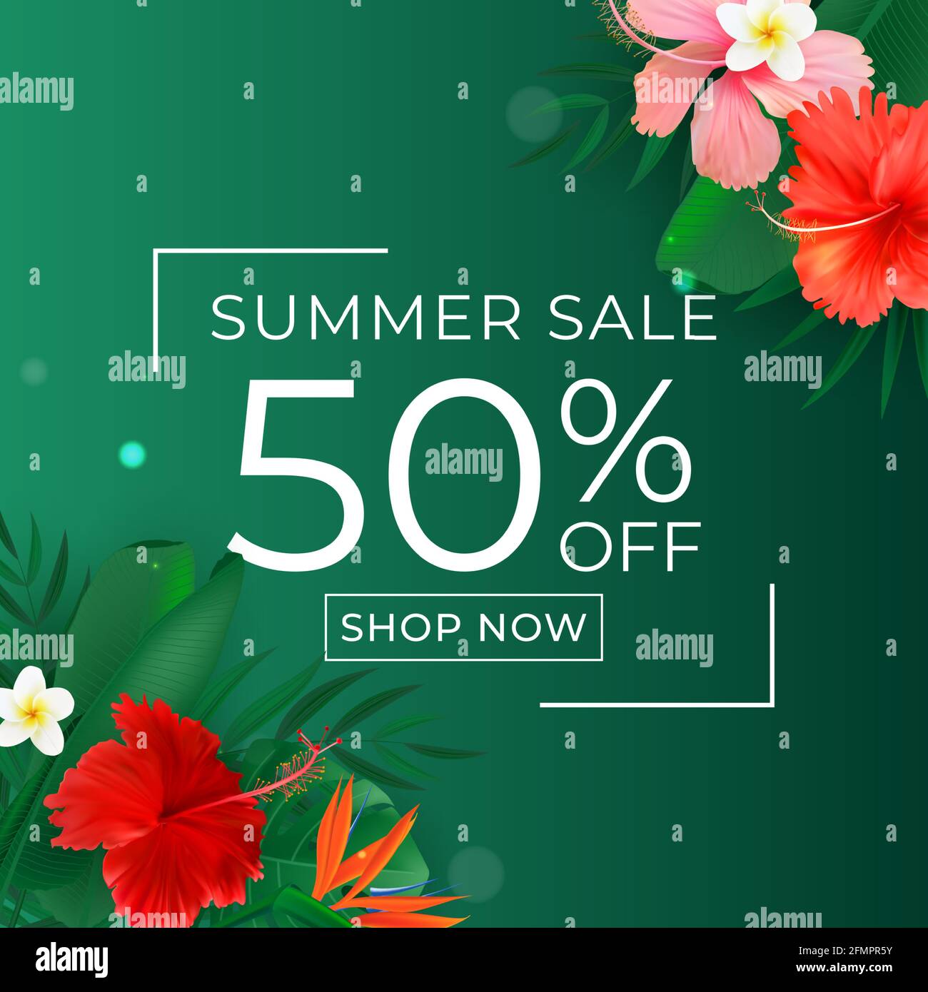 Summer sale poster. Natural Background with Tropical Palm and Monstera ...