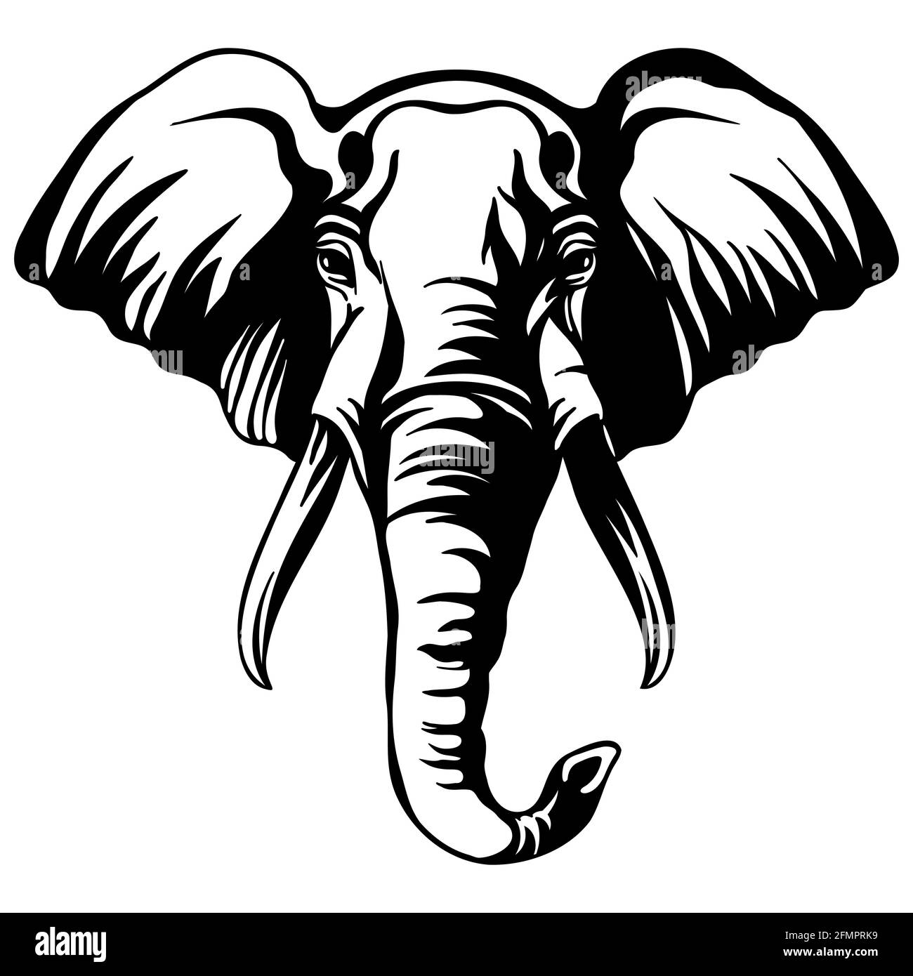 Mascot. Head of elephant. Vector illustration black color front view of