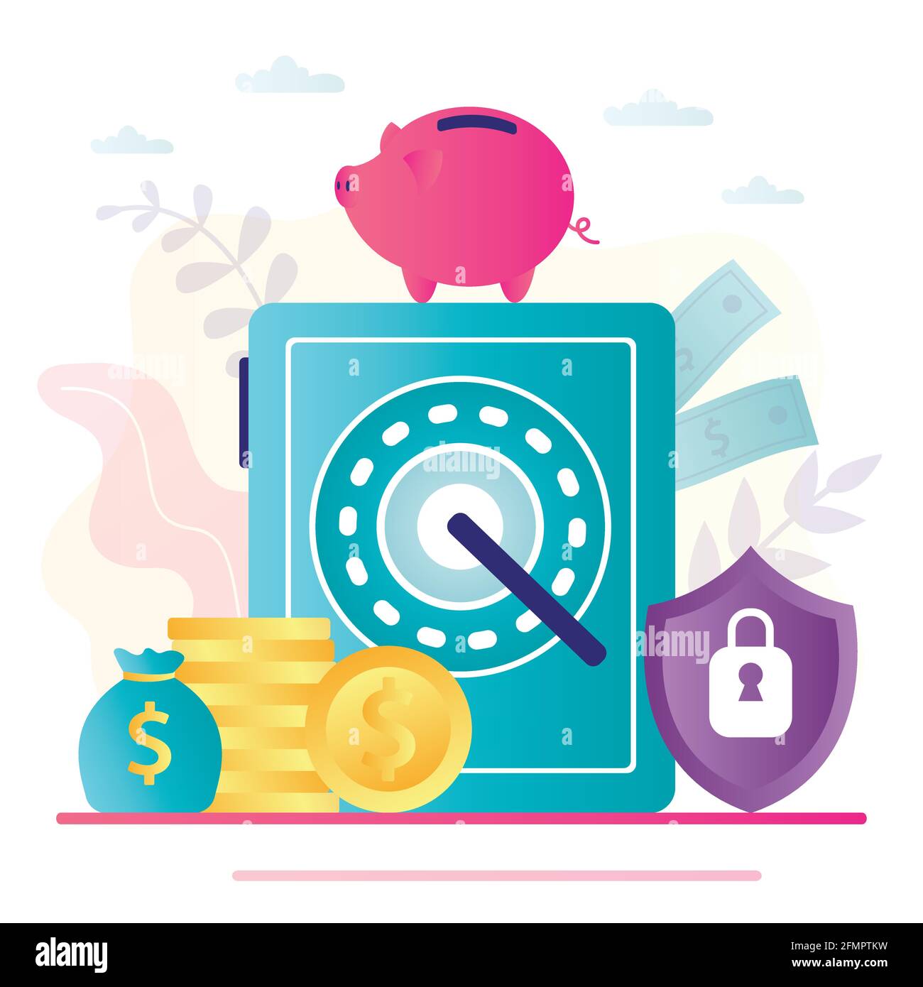 Deposit safe, piggy bank and golden coins. Concept saving money,  protections cash and banking. Finance security, strongbox. Idea of bank  financing, fi Stock Vector Image & Art - Alamy