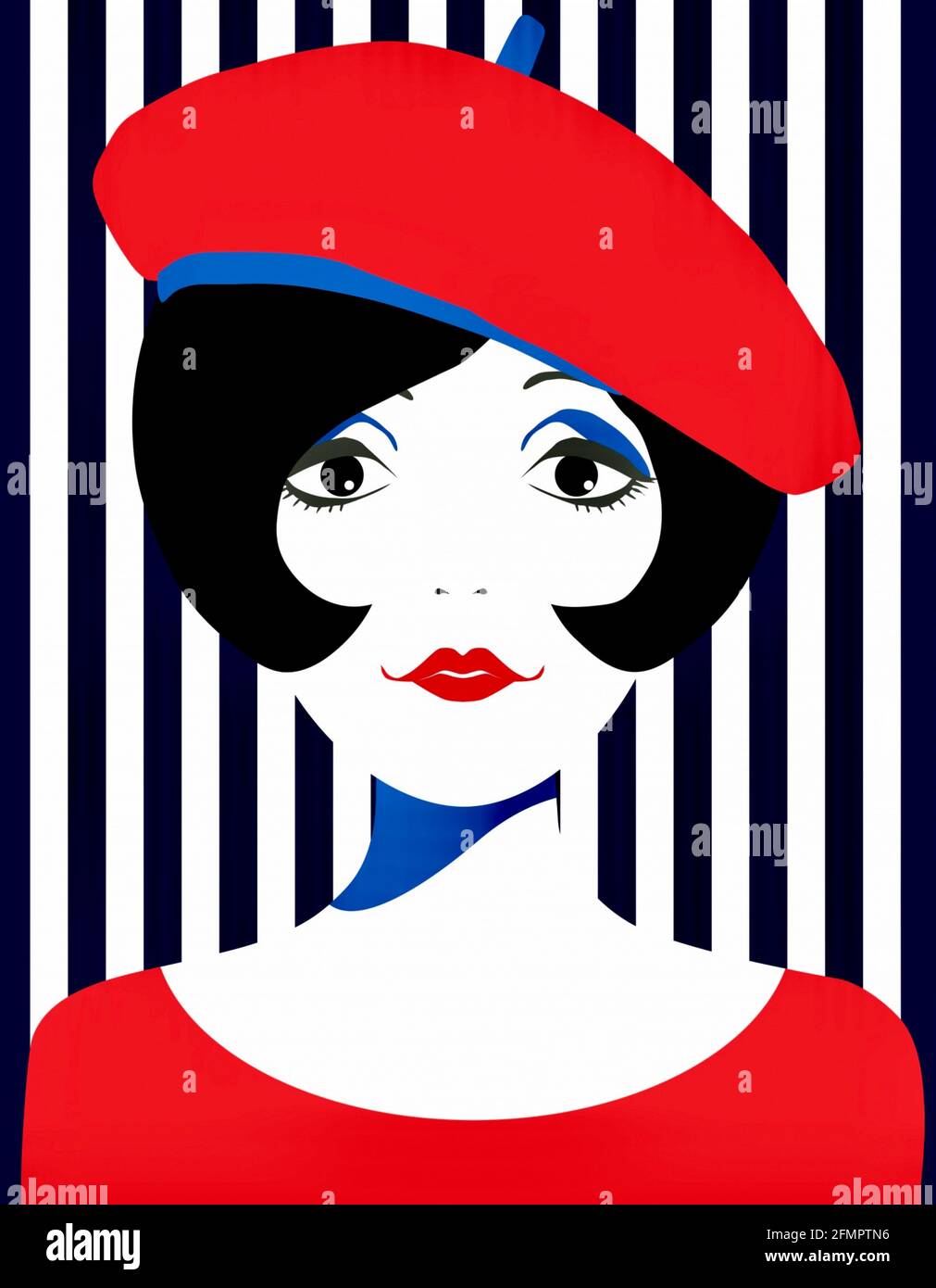 Vintage Poster - Young Woman Wearing a Red Beret - Oh La La Stock Photo