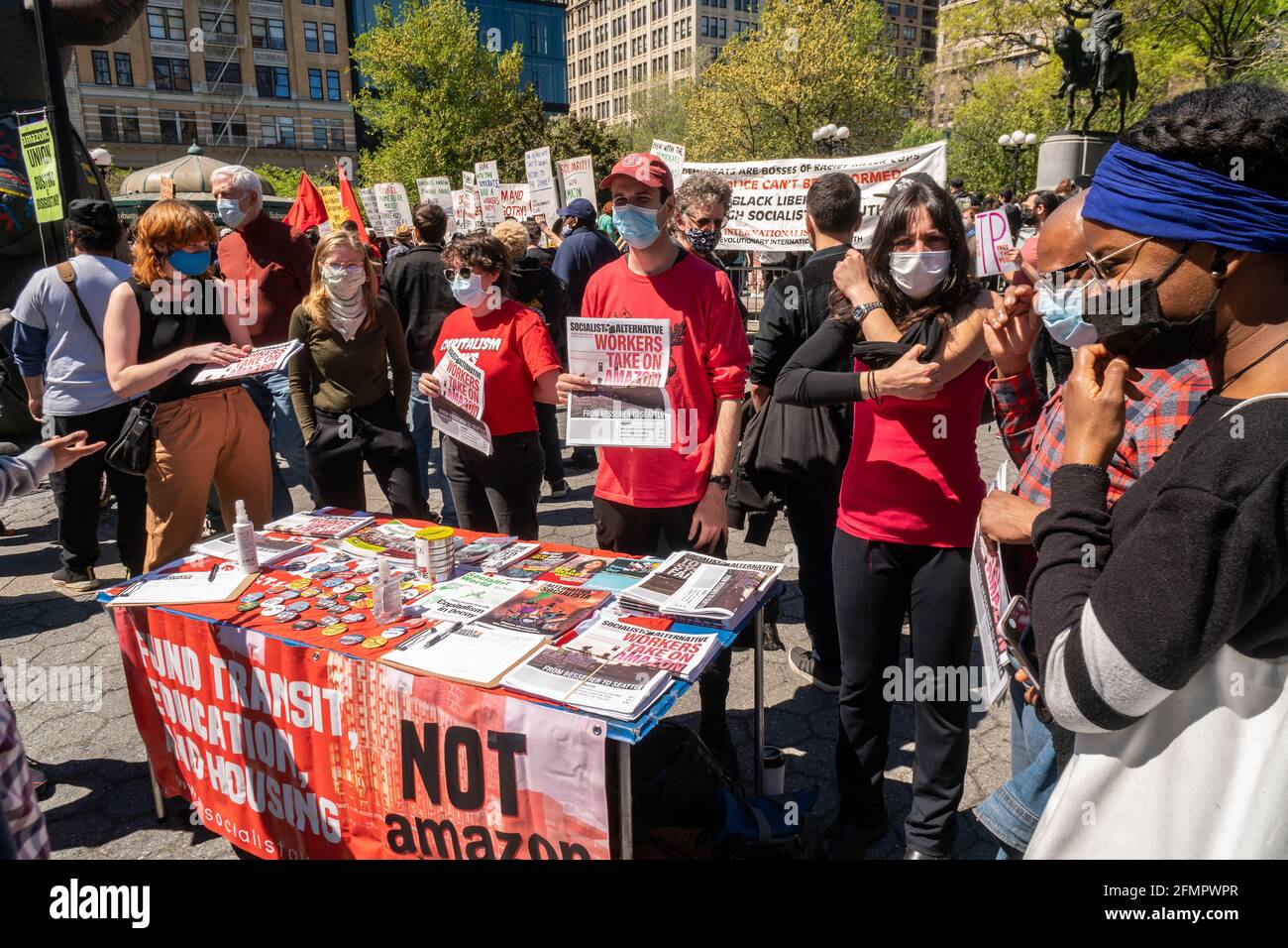 Activists representing multiple organizations gather in Union Square Park to celebrate International Workers, Day, May Day, on Saturday, May 1, 2021.  (© Richard B. Levine) Stock Photo