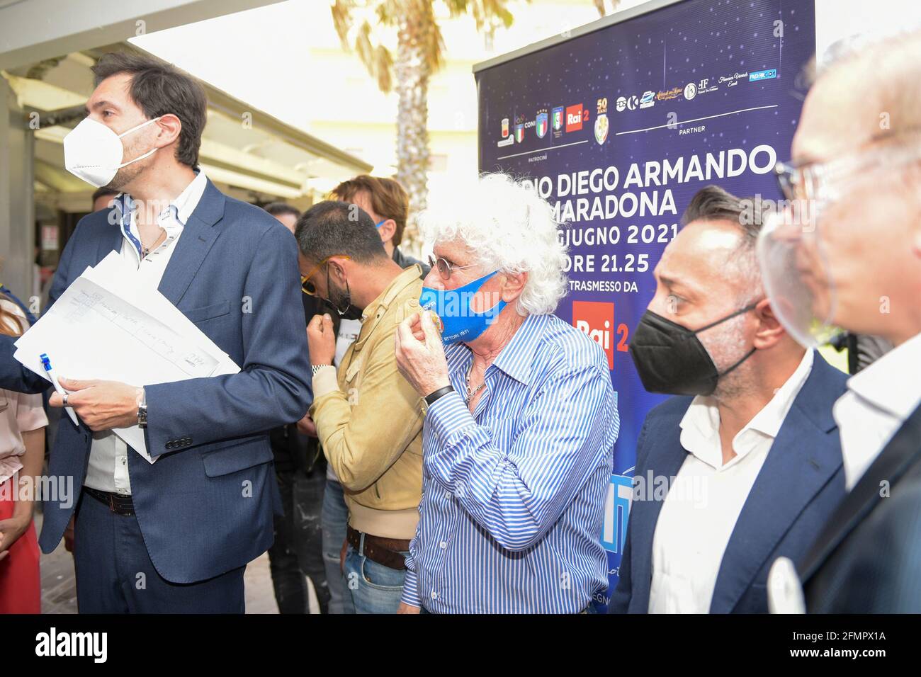 Naples, Italy. 11th May, 2021. Press conference of the football charity event 'LA MATITA' which will be broadcast on Wednesday 2 June at 9:15 pm on Rai 2 and I will see the challenge 'Naples vs the rest of Italy' on the pitch with a fundraiser for Save the Children. (Photo by Massimo Solimene/Pacific Press) Credit: Pacific Press Media Production Corp./Alamy Live News Stock Photo