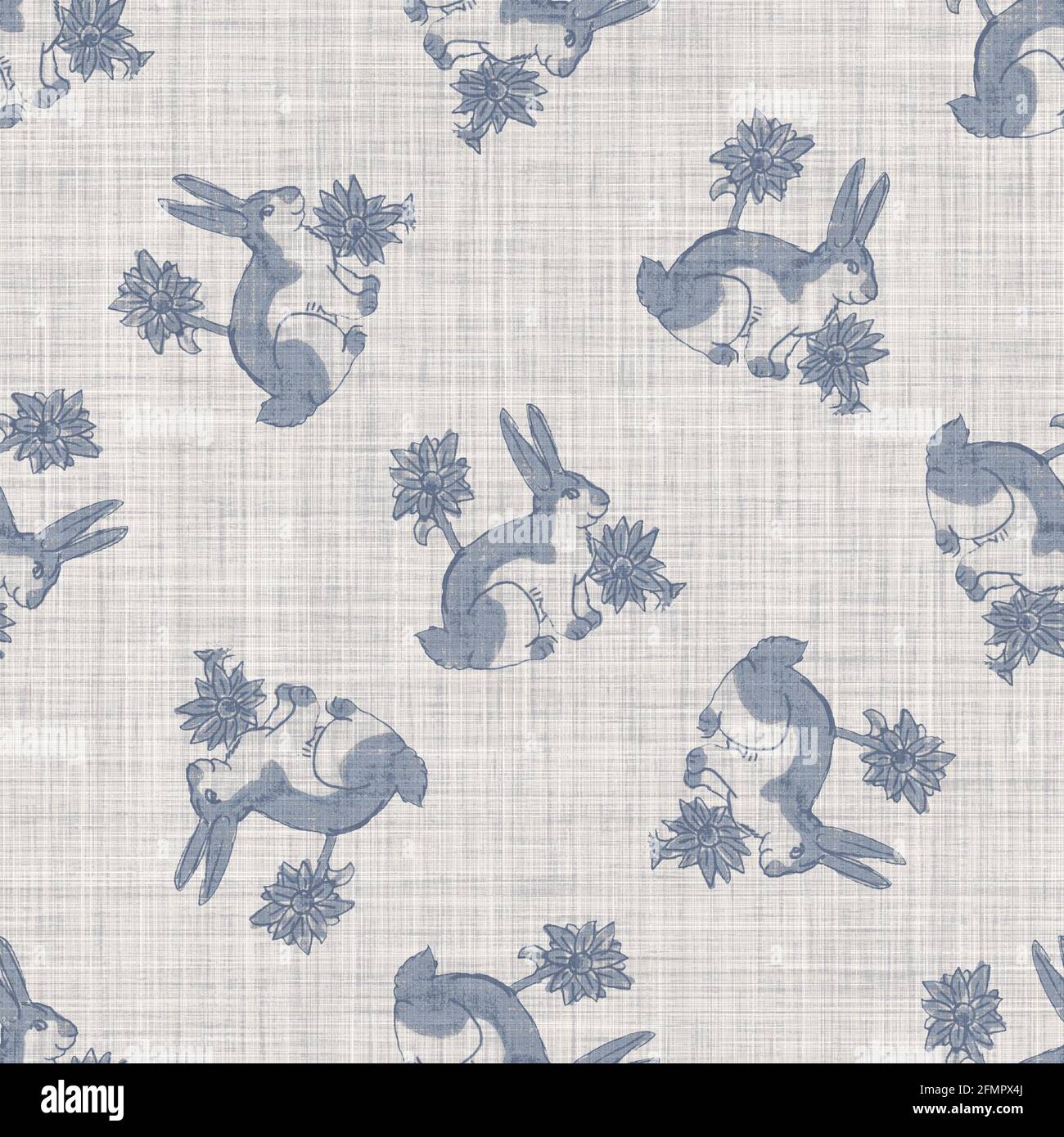 Seamless french farmhouse bunny linen printed fabric background ...