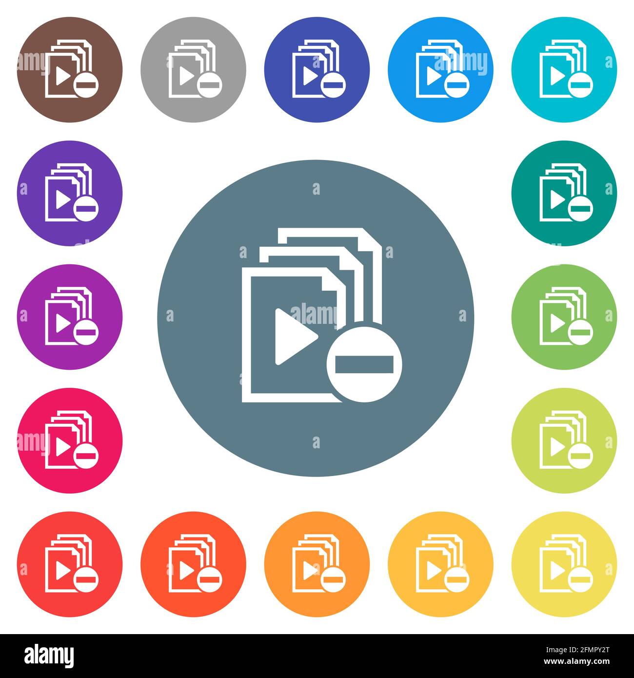 Remove item from playlist flat white icons on round color backgrounds ...