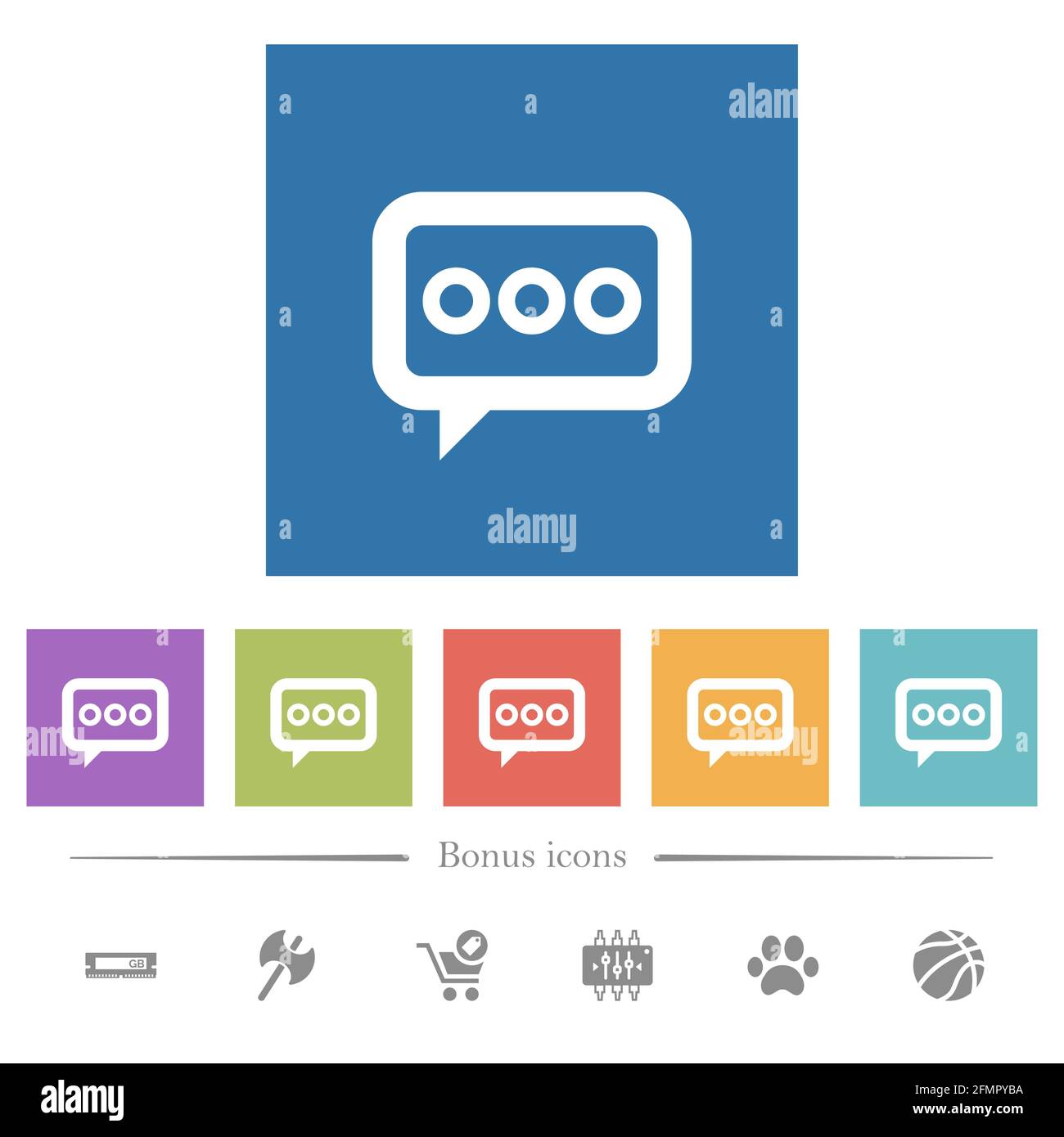 Working chat flat white icons in square backgrounds. 6 bonus icons ...