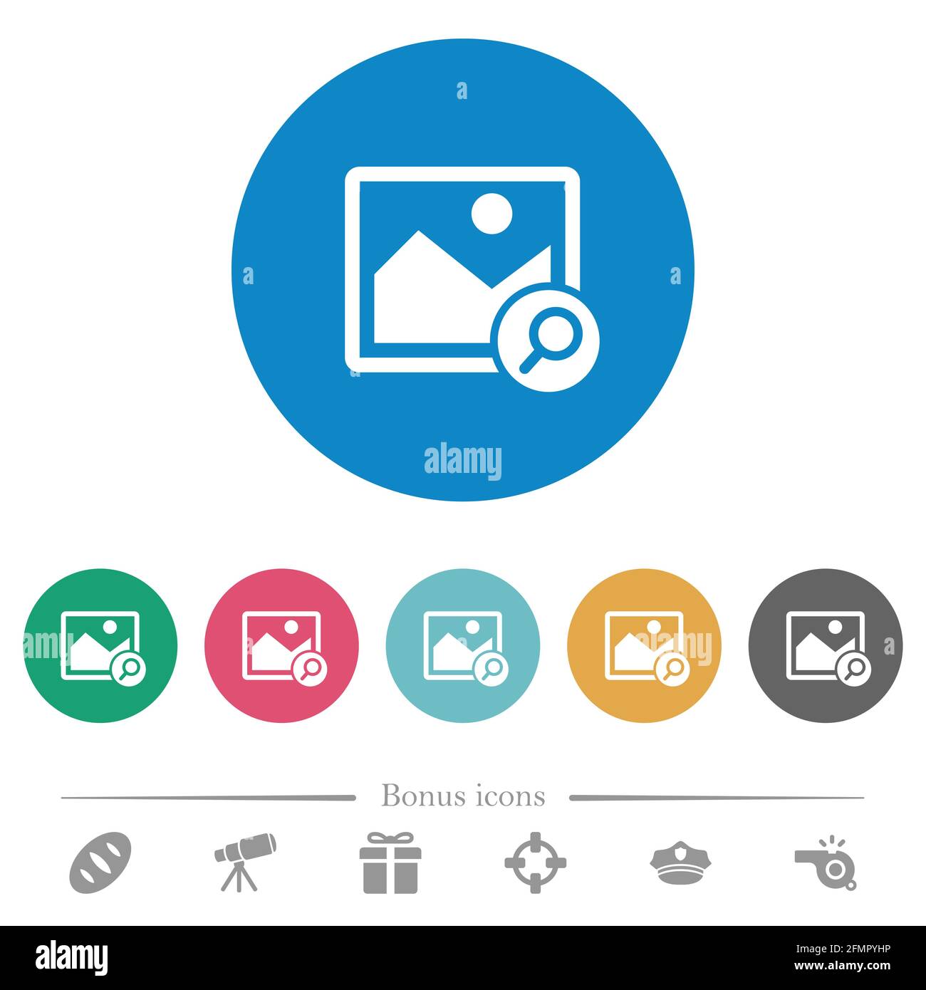 Zoom image flat white icons on round color backgrounds. 6 bonus icons ...