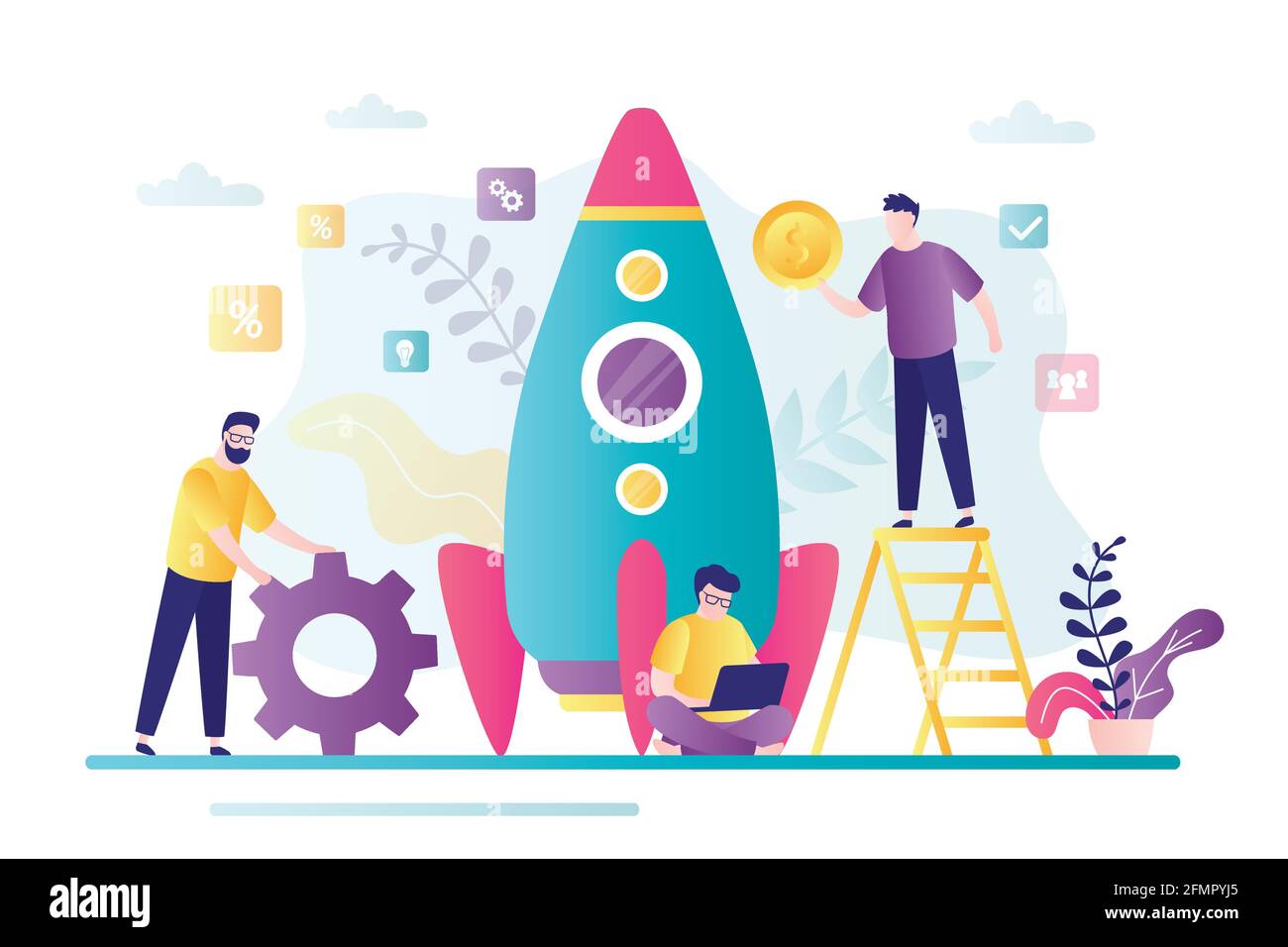 Startup Development Concept Group Of Business People Create New Business Investing In New Company Rocket Getting Ready To Launch Teamwork And Brai Stock Vector Image Art Alamy