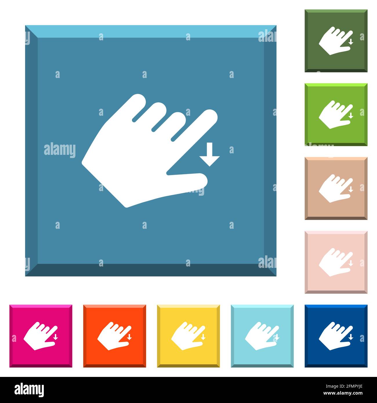 Left handed move down gesture white icons on edged square buttons in ...