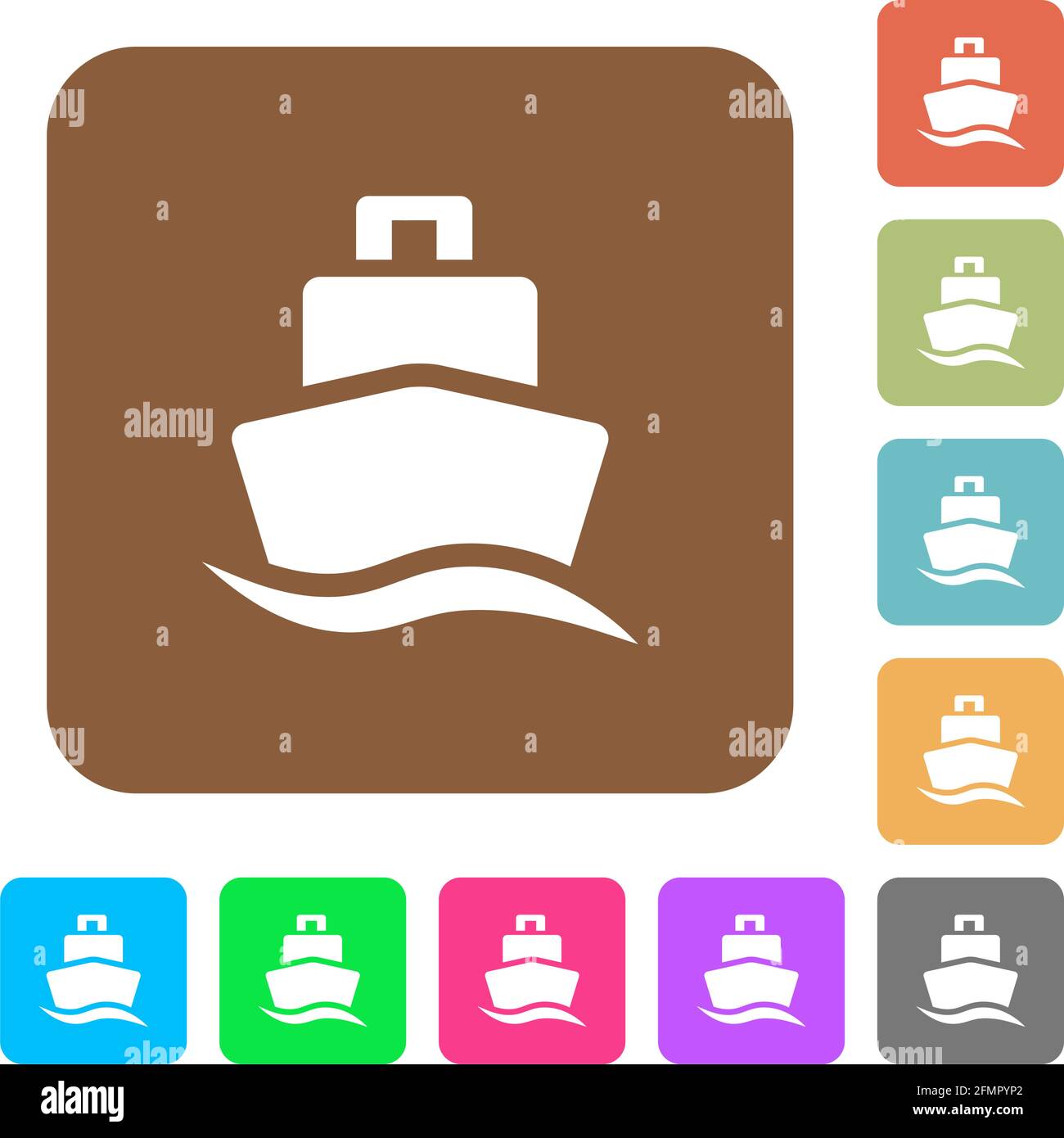 Cruise ship flat icons on rounded square vivid color backgrounds Stock ...