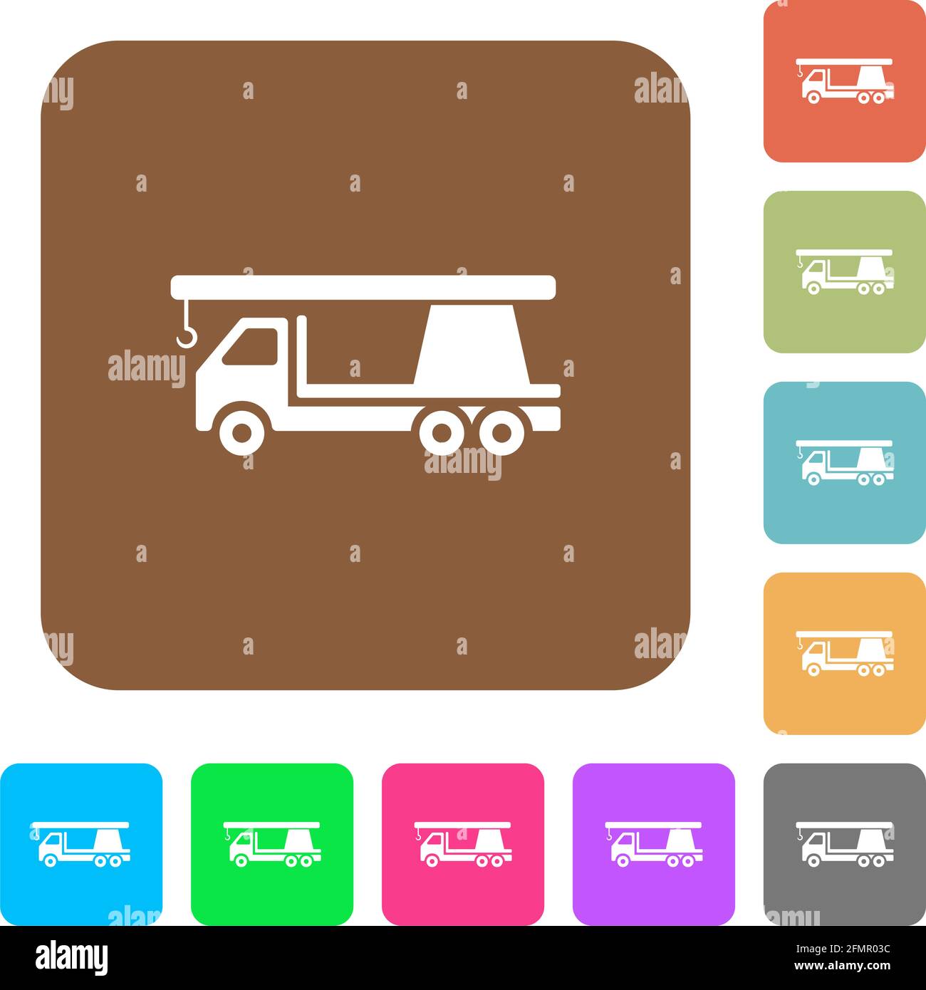 Crane truck flat icons on rounded square vivid color backgrounds Stock ...
