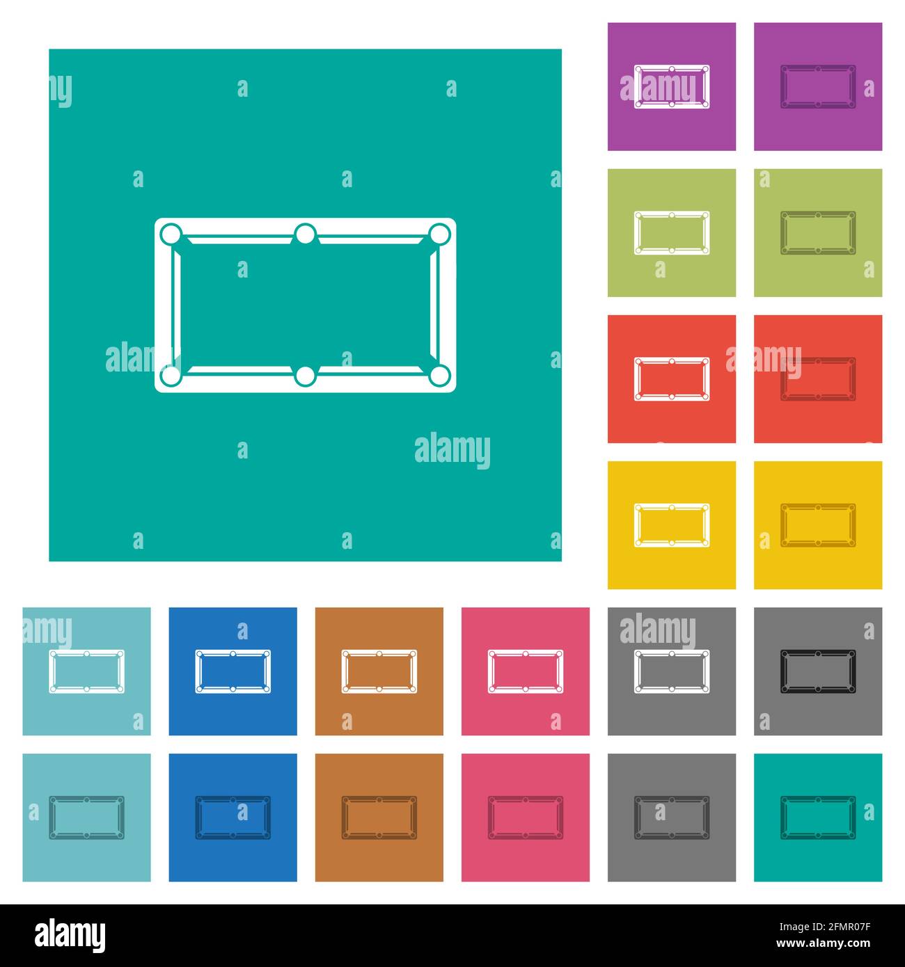 Empty billiard table multi colored flat icons on plain square backgrounds. Included white and darker icon variations for hover or active effects. Stock Vector
