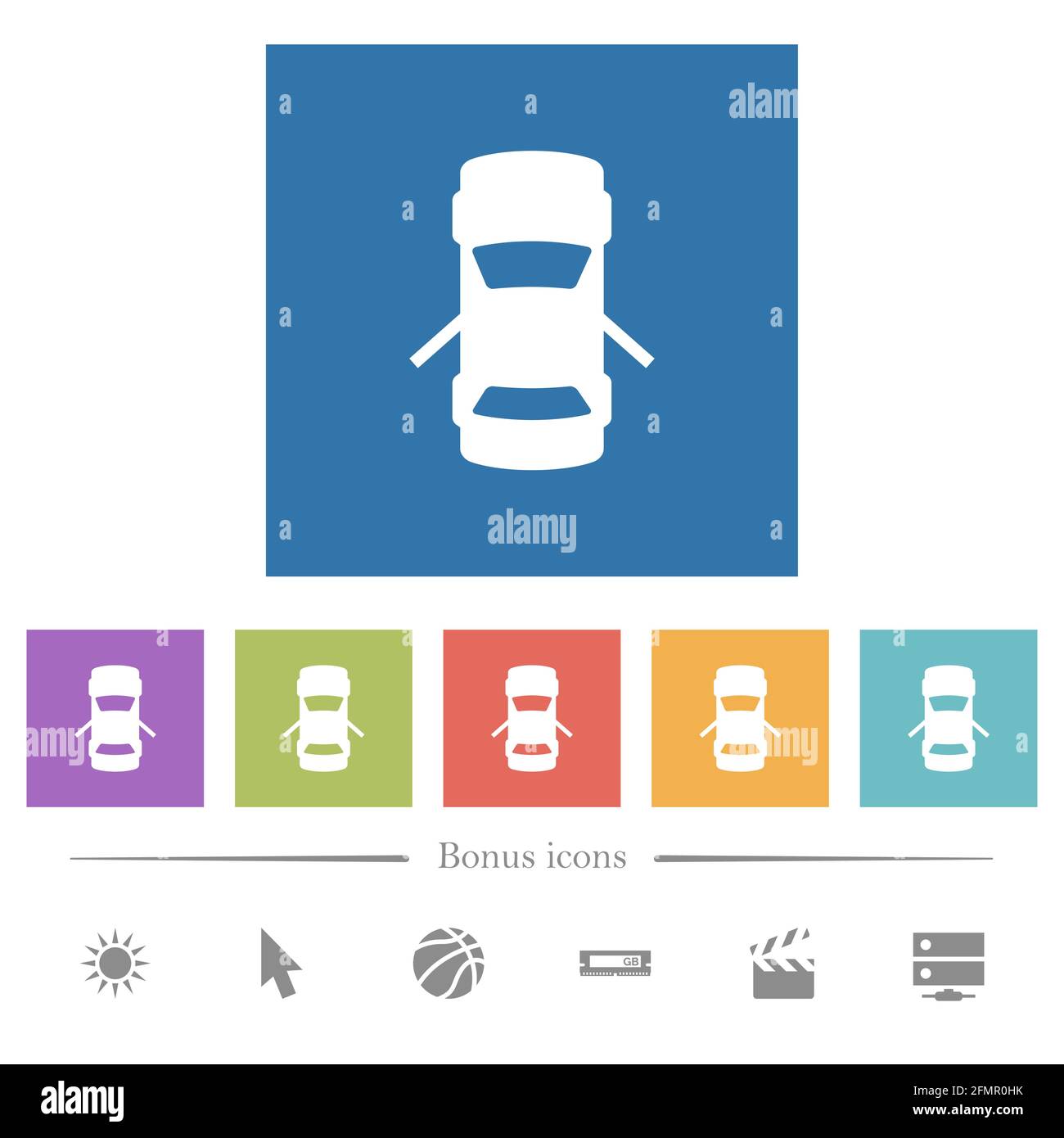 Car open rear doors dashboard indicator flat white icons in square ...