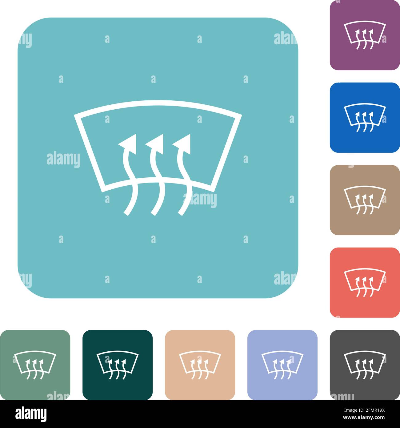 Windshield defrost white flat icons on color rounded square backgrounds Stock Vector