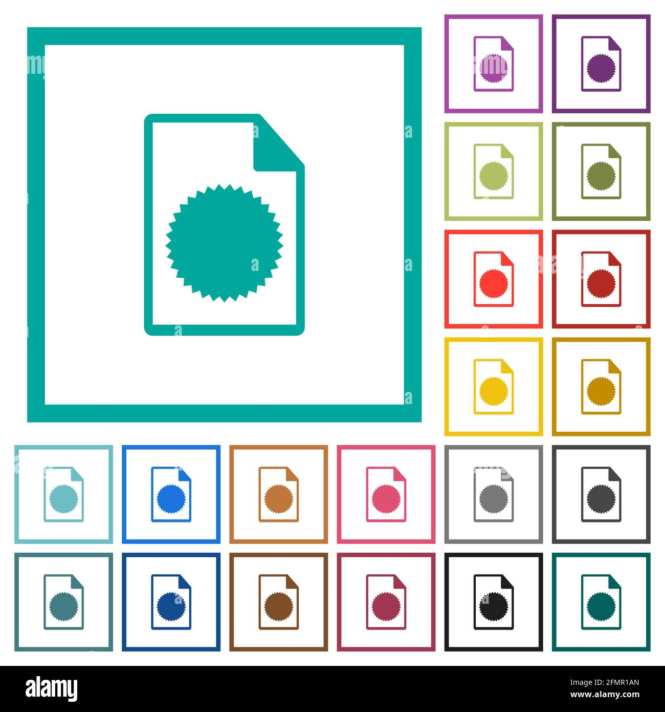 Certificate file flat color icons with quadrant frames on white ...