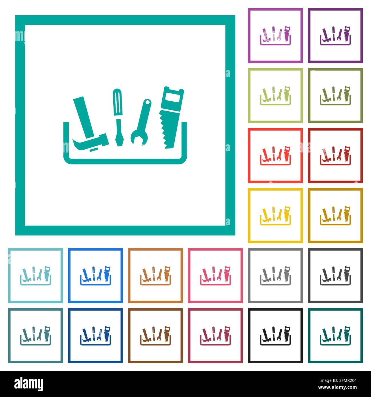 Toolbox flat color icons with quadrant frames on white background Stock ...