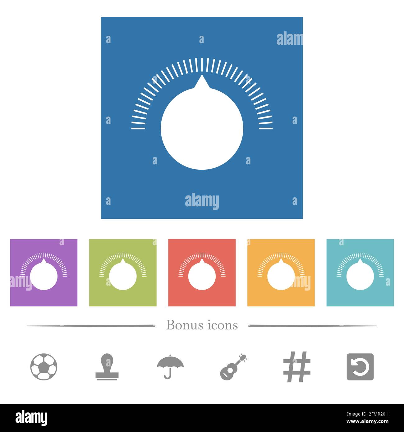 Simple volume control flat white icons in square backgrounds. 6 bonus ...