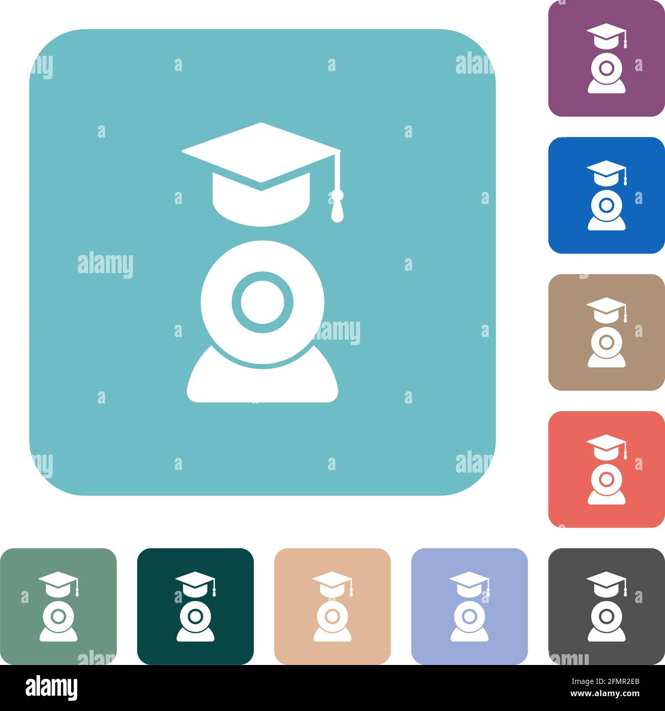 Distance learning white flat icons on color rounded square backgrounds ...