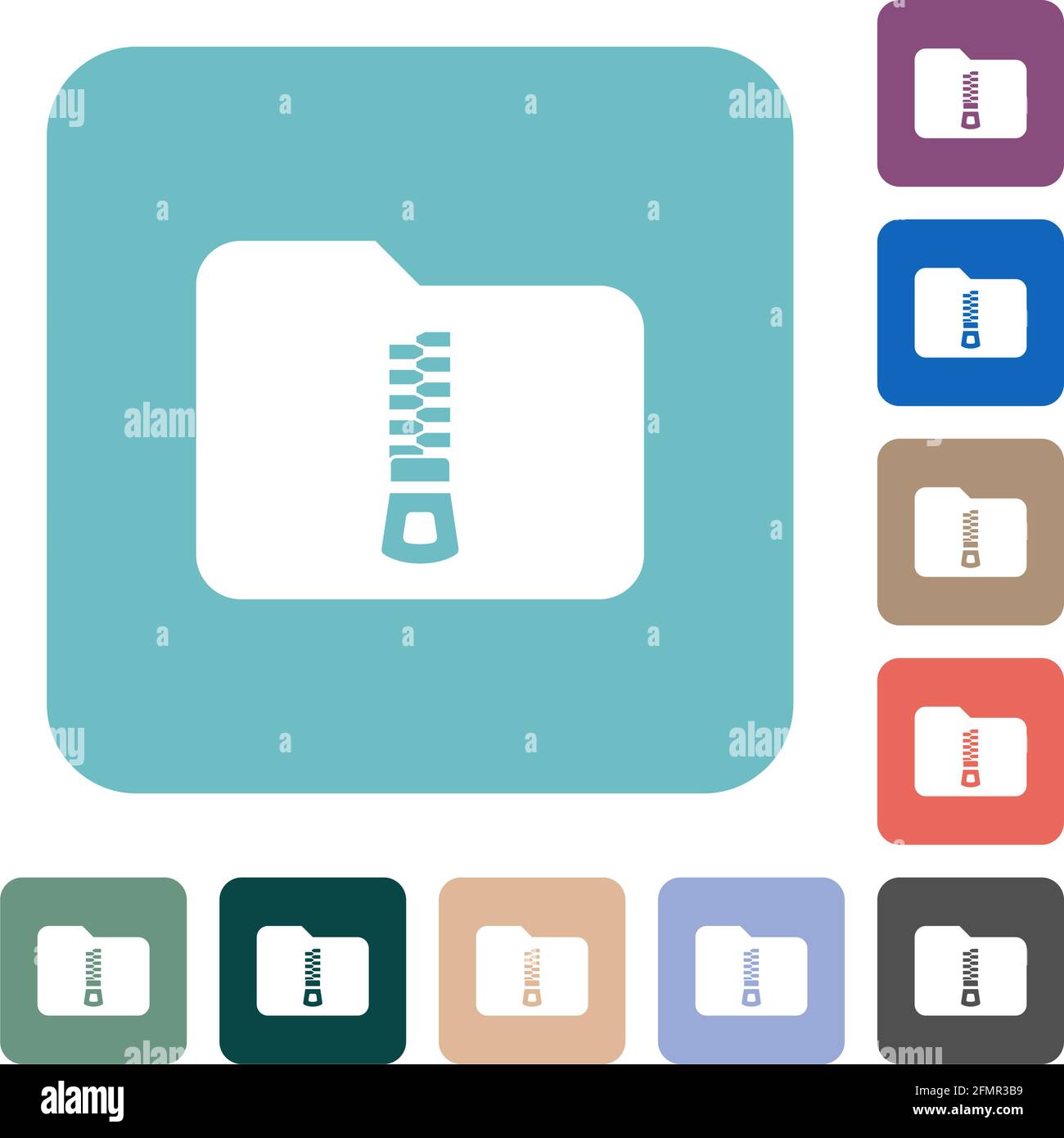 Compressed folder white flat icons on color rounded square backgrounds ...