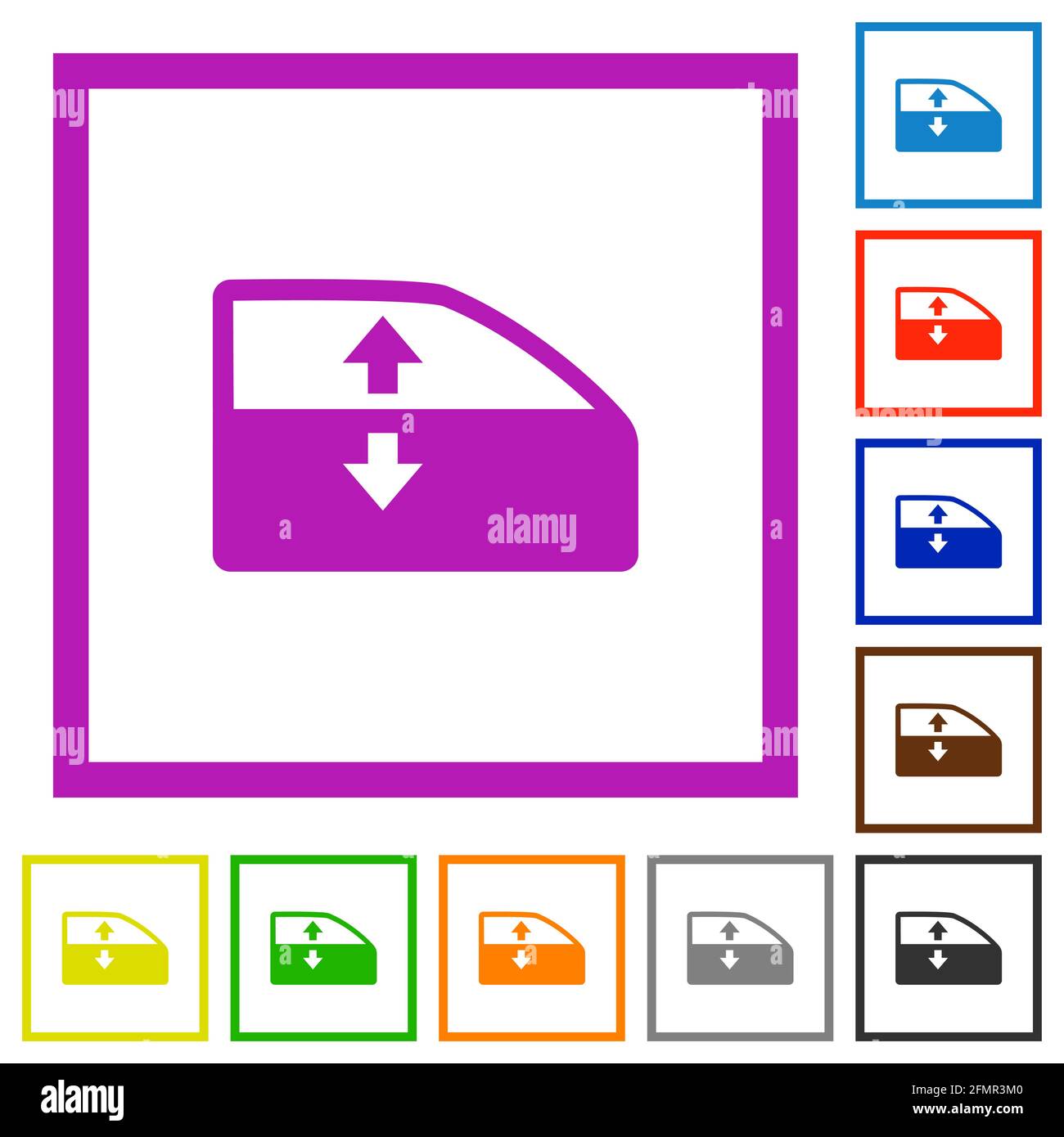 Car electric window winder flat color icons in square frames on white background Stock Vector