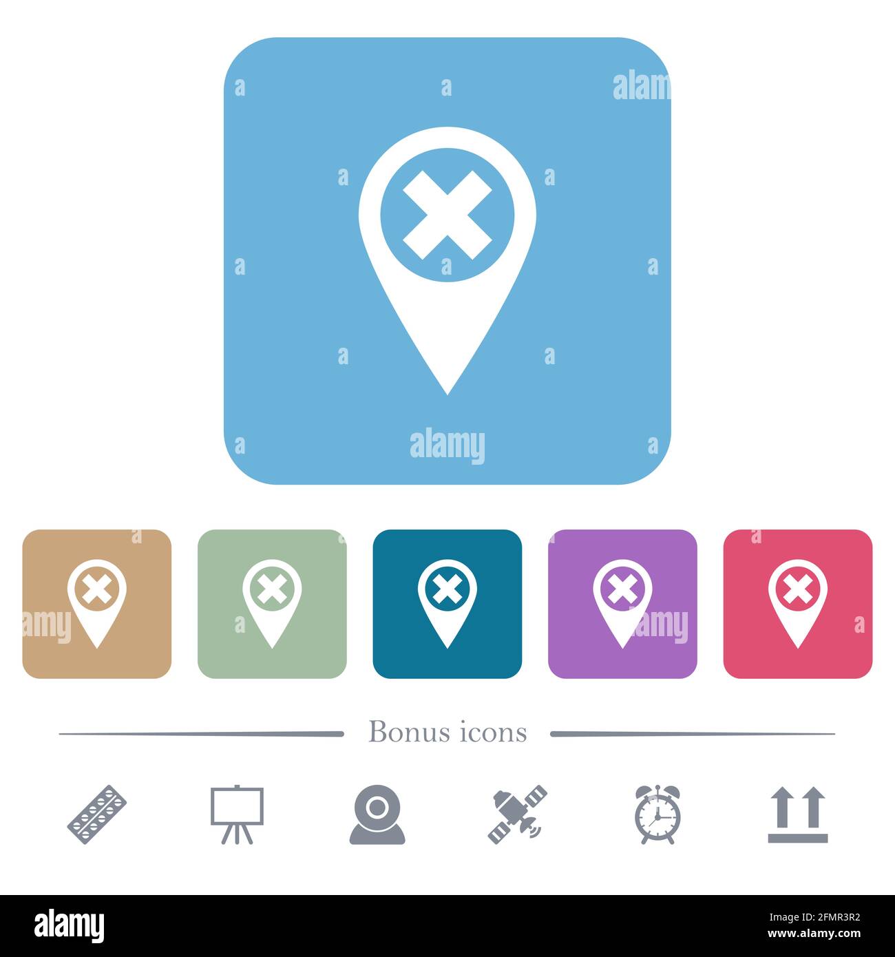 Cancel GPS map location white flat icons on color rounded square ...