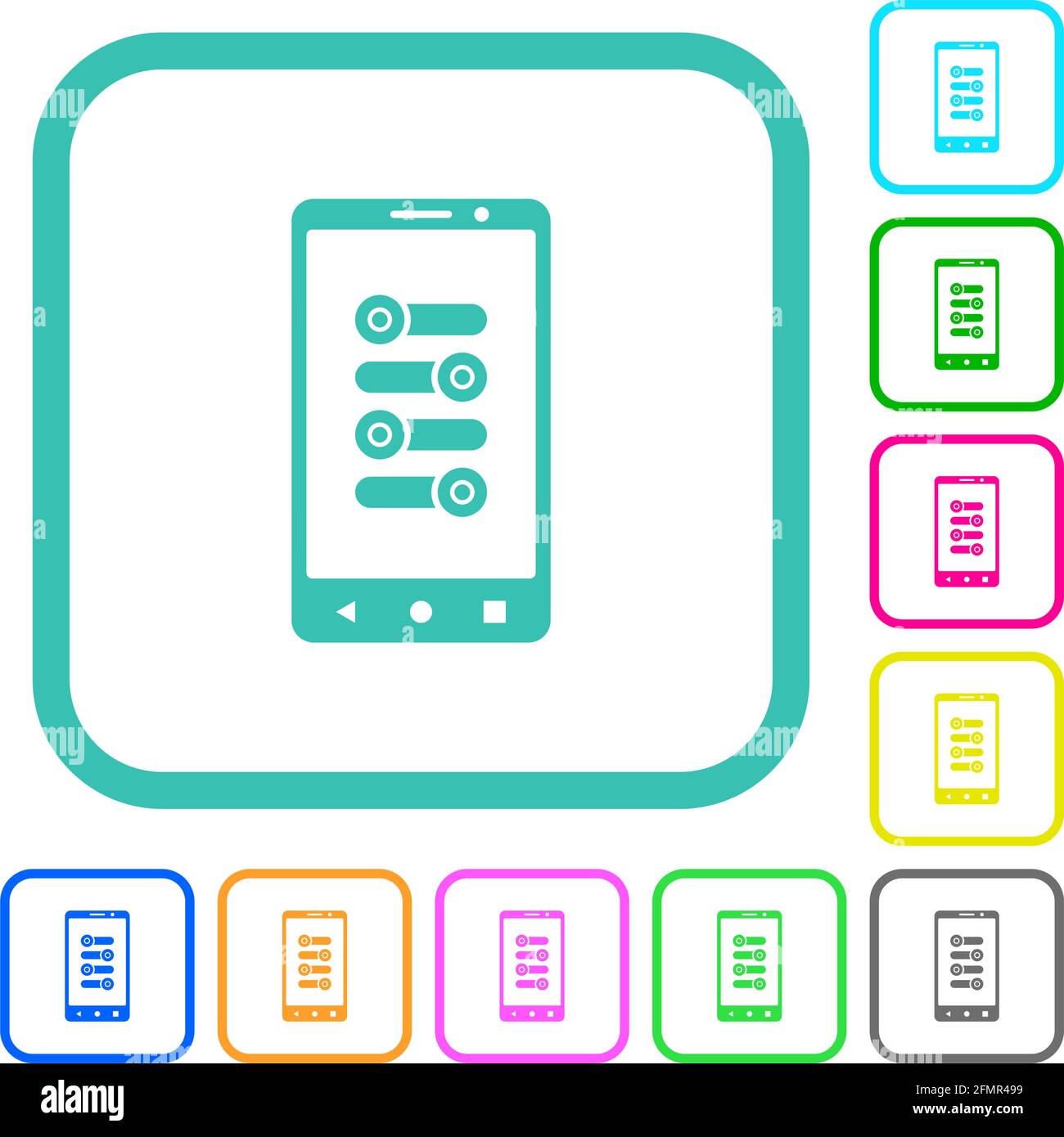 Mobile fine tune vivid colored flat icons in curved borders on white ...