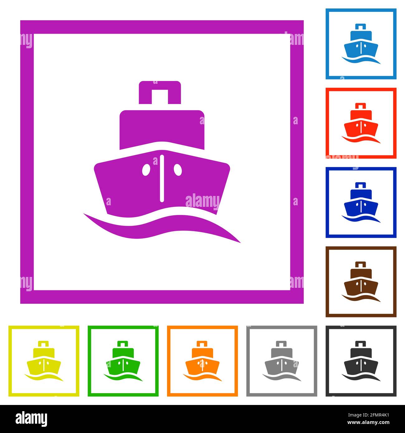 Cruise ship flat color icons in square frames on white background Stock ...