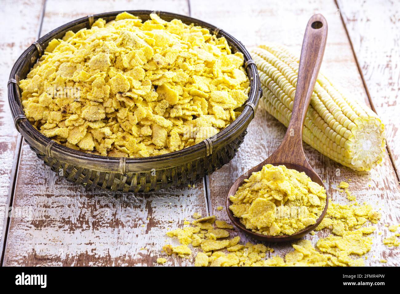 Flaked and ground cornmeal, culinary ingredient of the traditional food called Couscous Stock