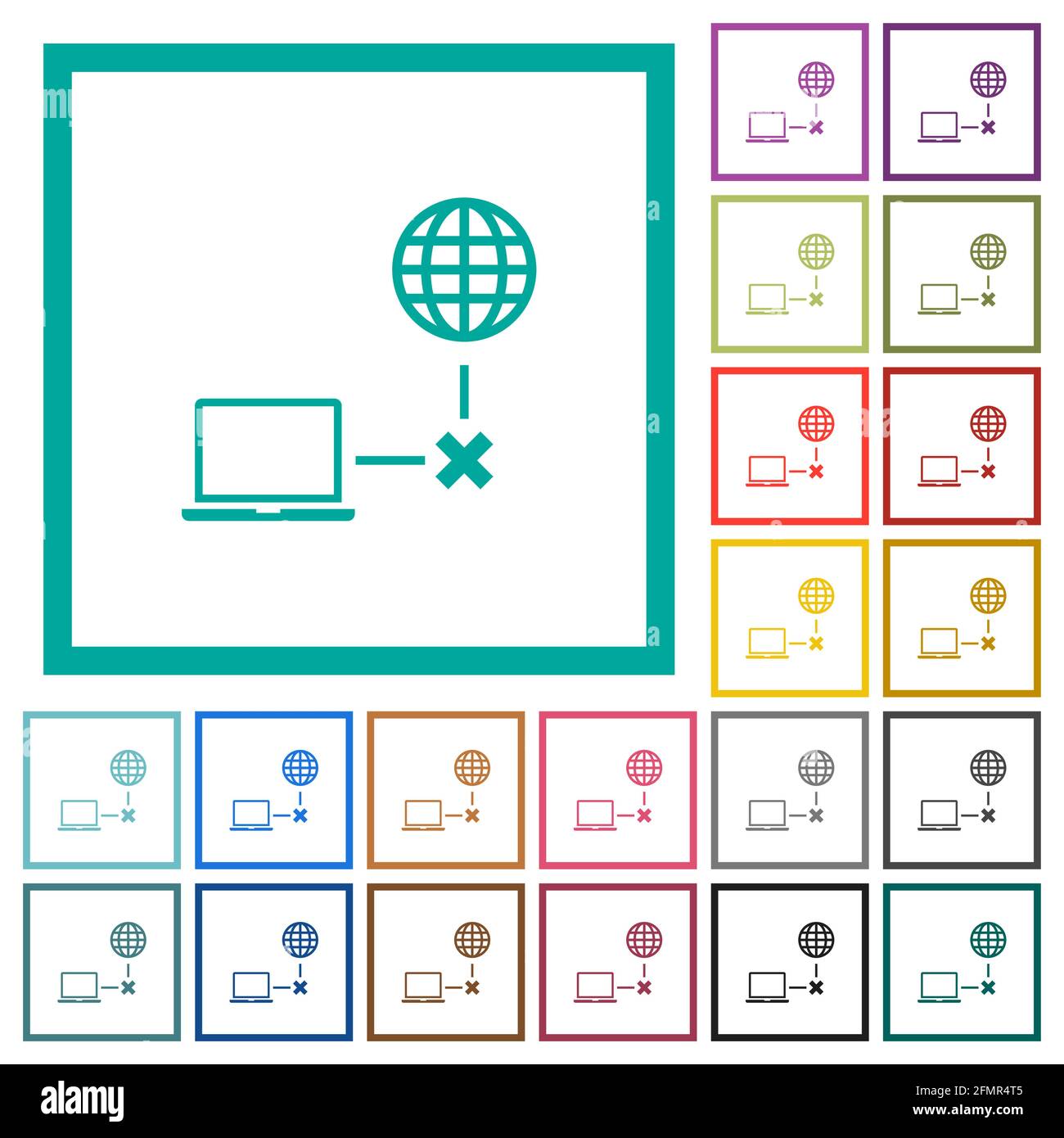Offline laptop flat color icons with quadrant frames on white ...