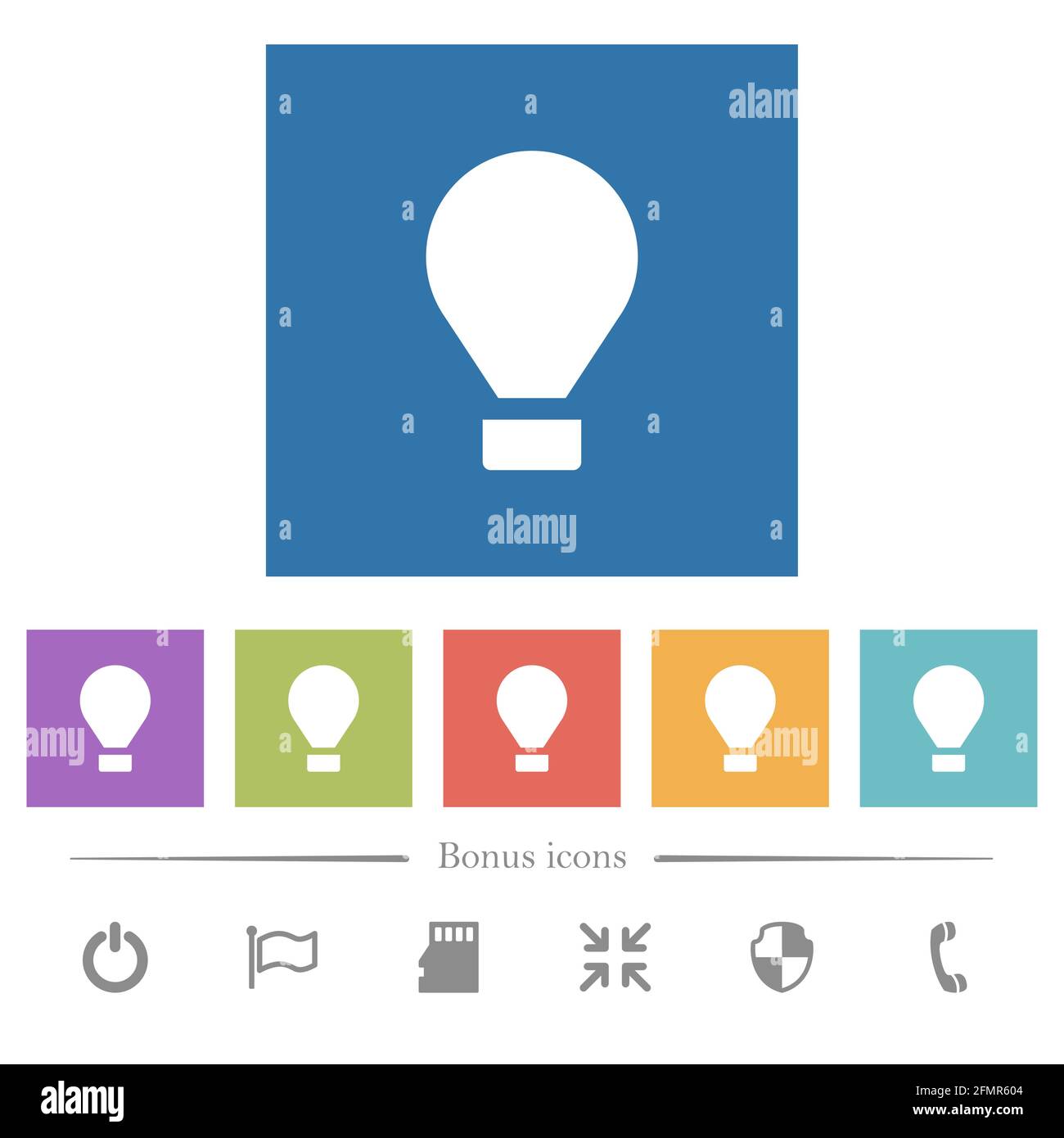 Air balloon flat white icons in square backgrounds. 6 bonus icons ...