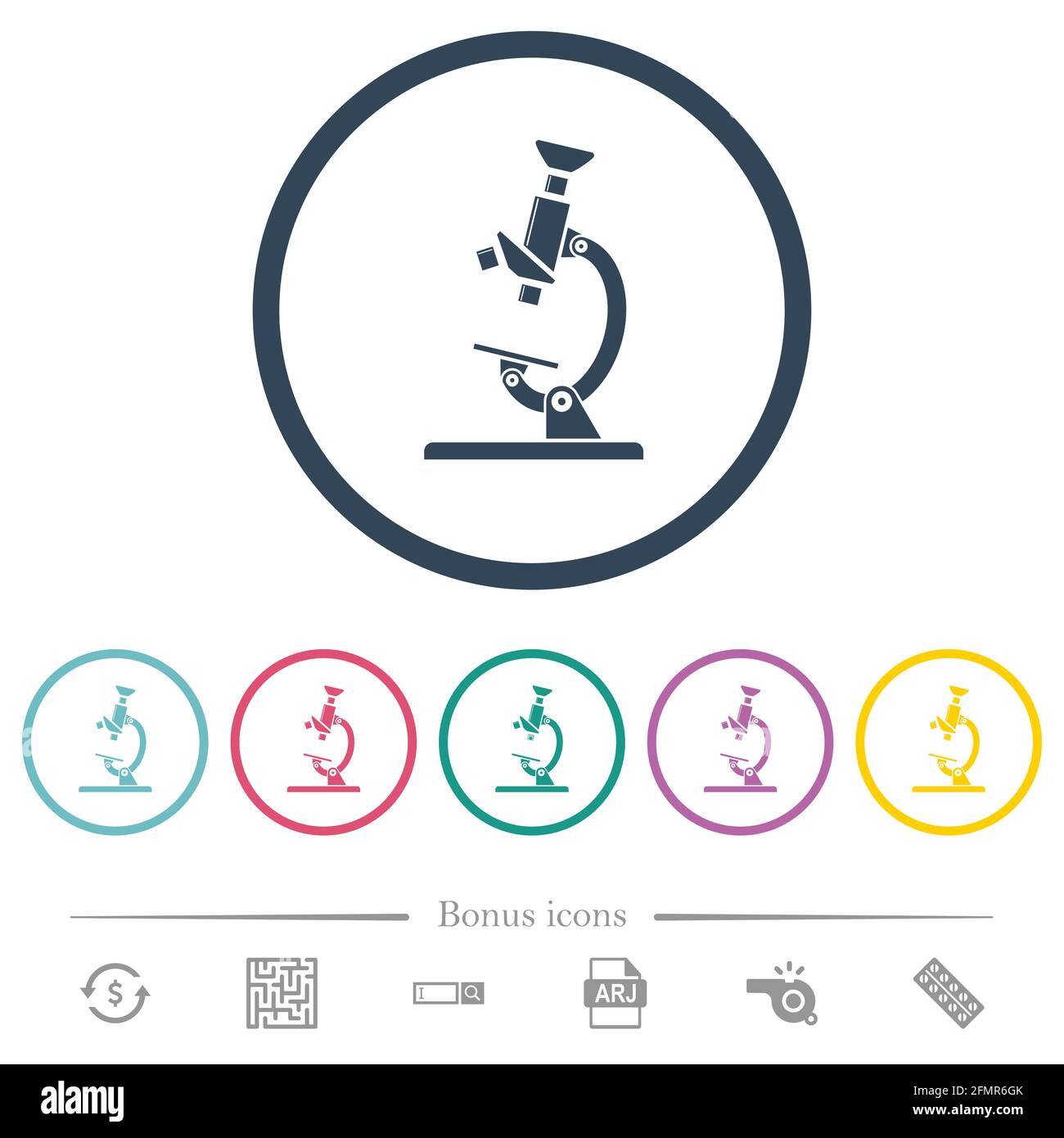 Microscope flat color icons in round outlines. 6 bonus icons included ...
