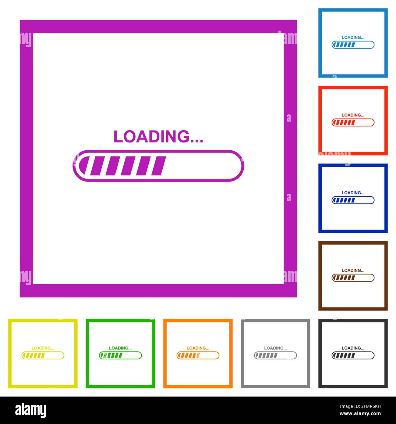 Loading flat color icons in square frames on white background Stock ...