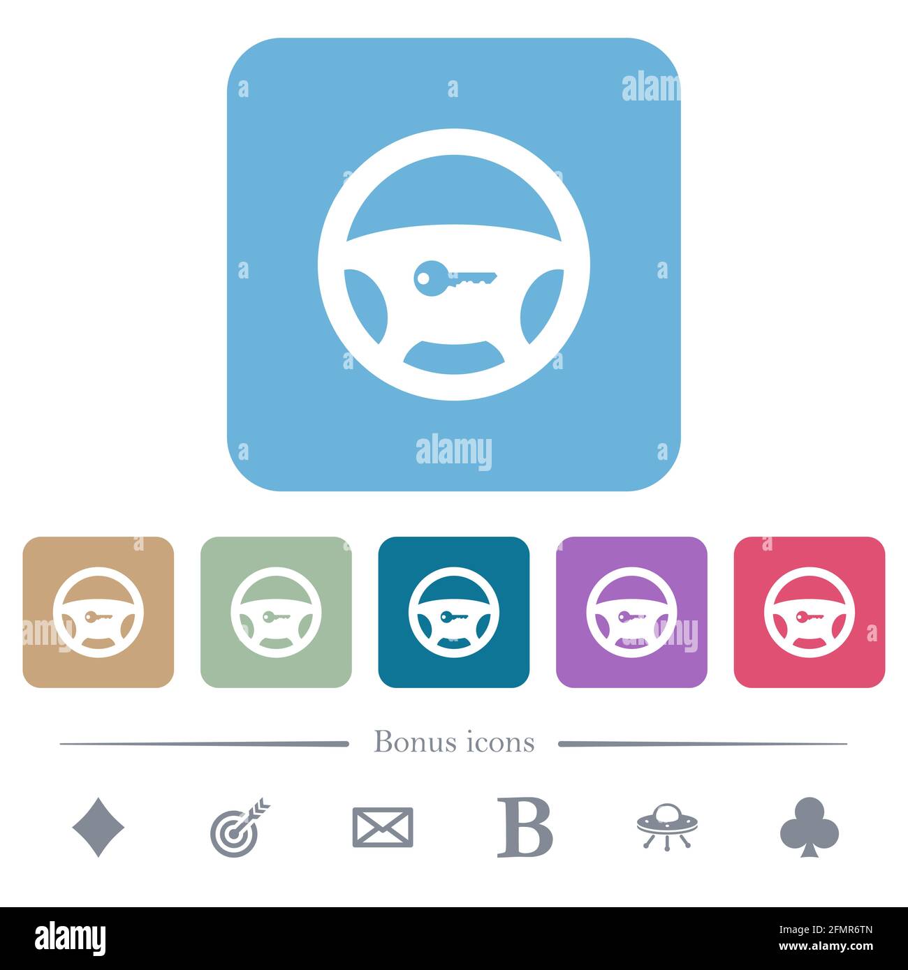 Steering lock white flat icons on color rounded square backgrounds. 6