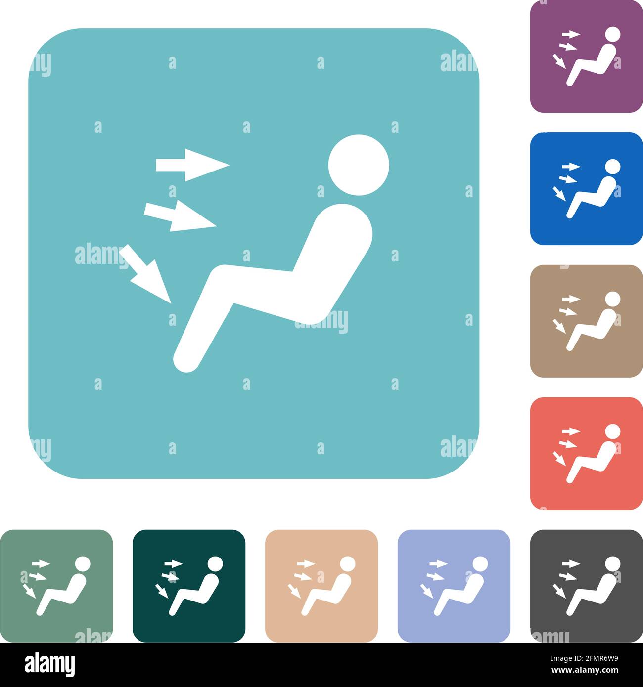 Car air flow direction all white flat icons on color rounded square