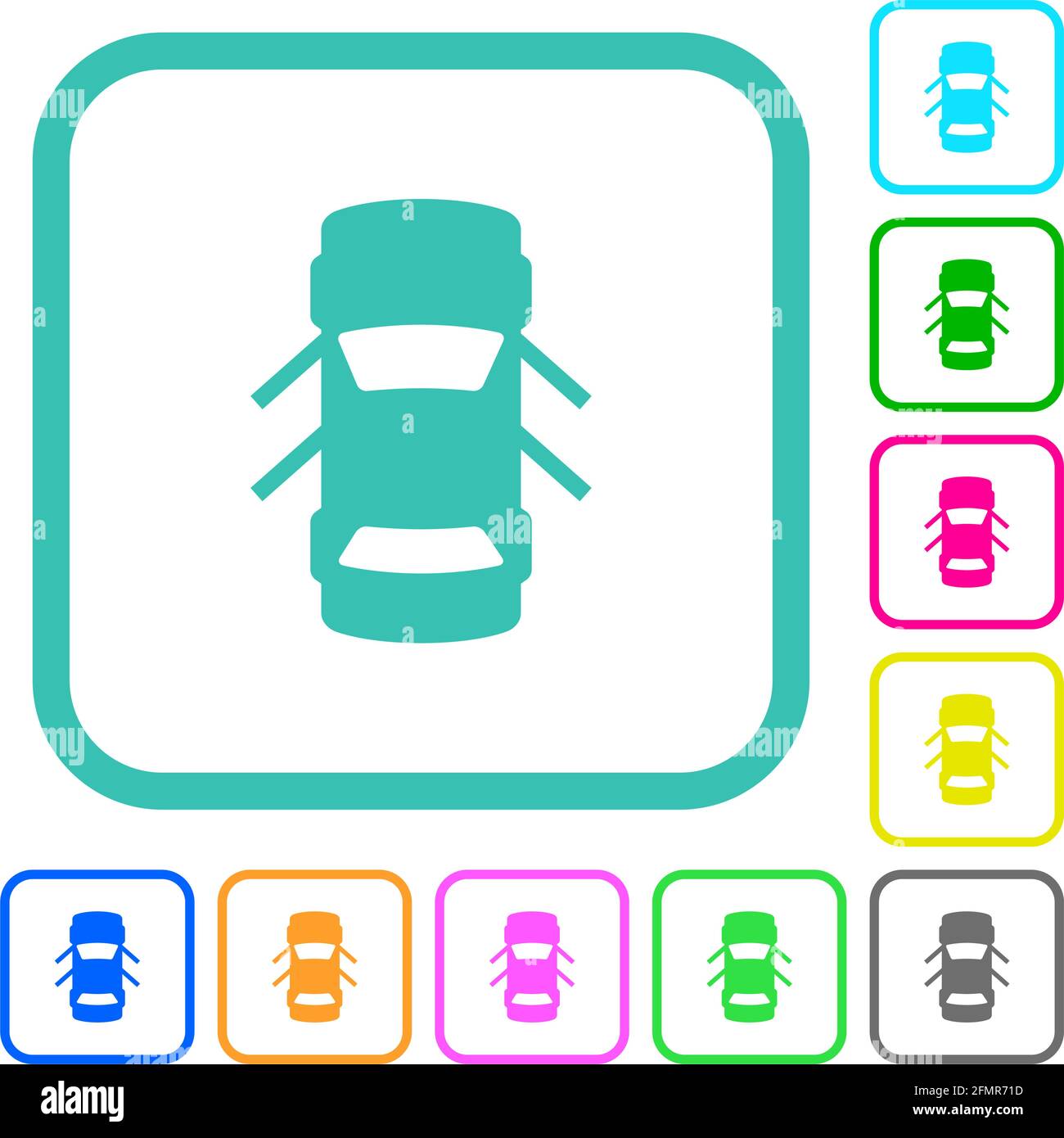 Car open doors dashboard indicator vivid colored flat icons in curved