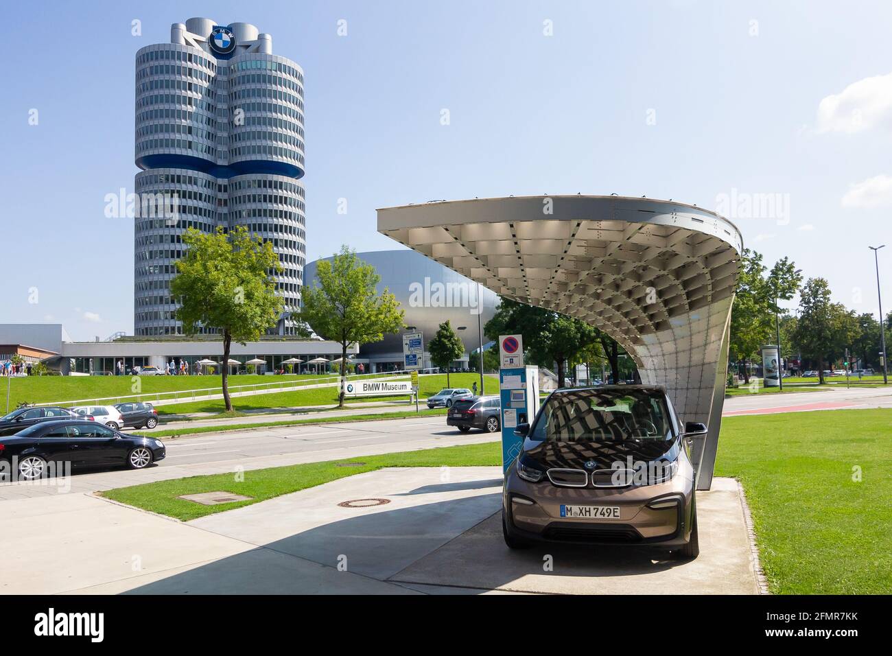 BMW i3 electric car charging in the street near BMW headquarter, May ...