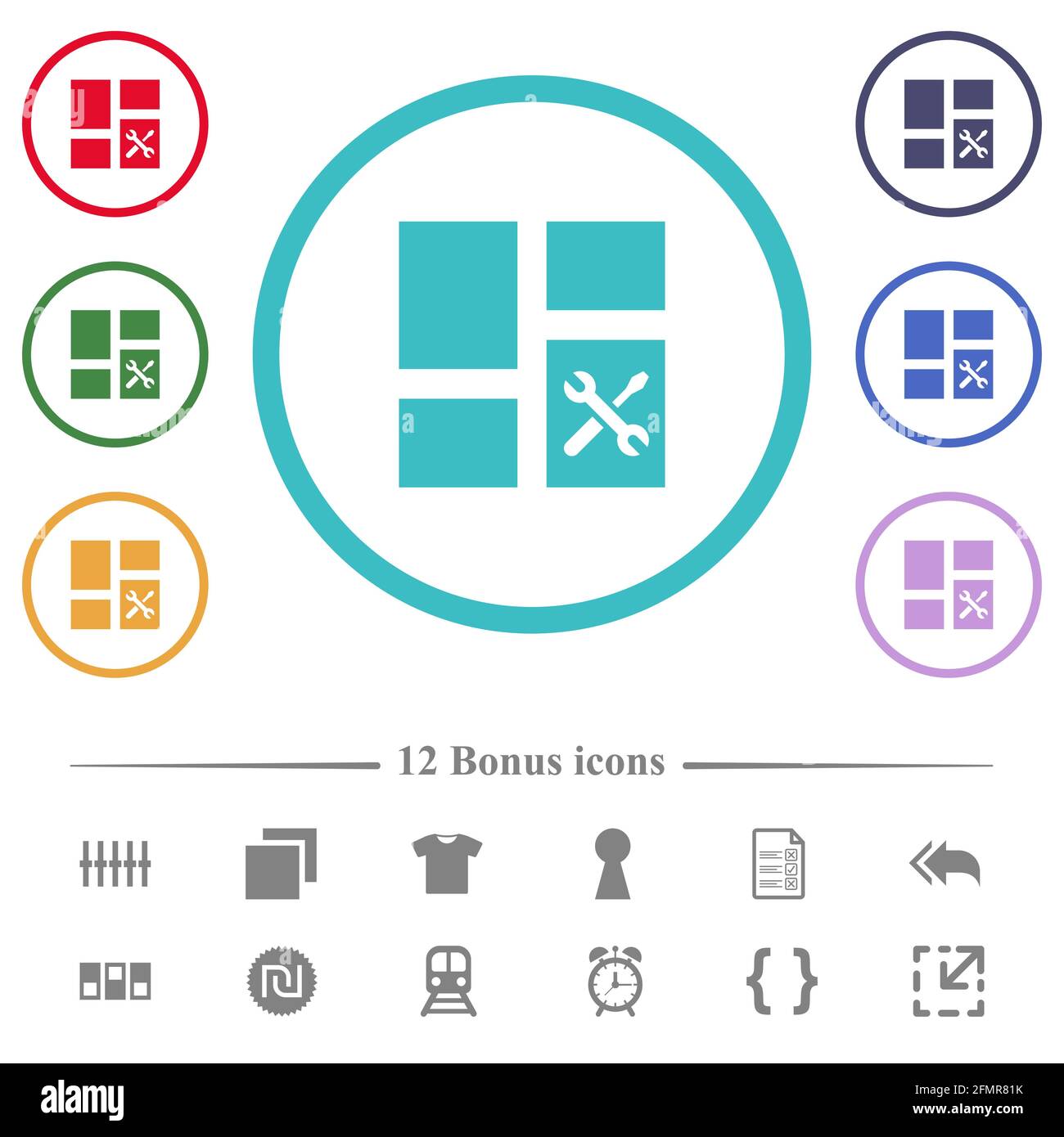 Dashboard tools flat color icons in circle shape outlines. 12 bonus ...