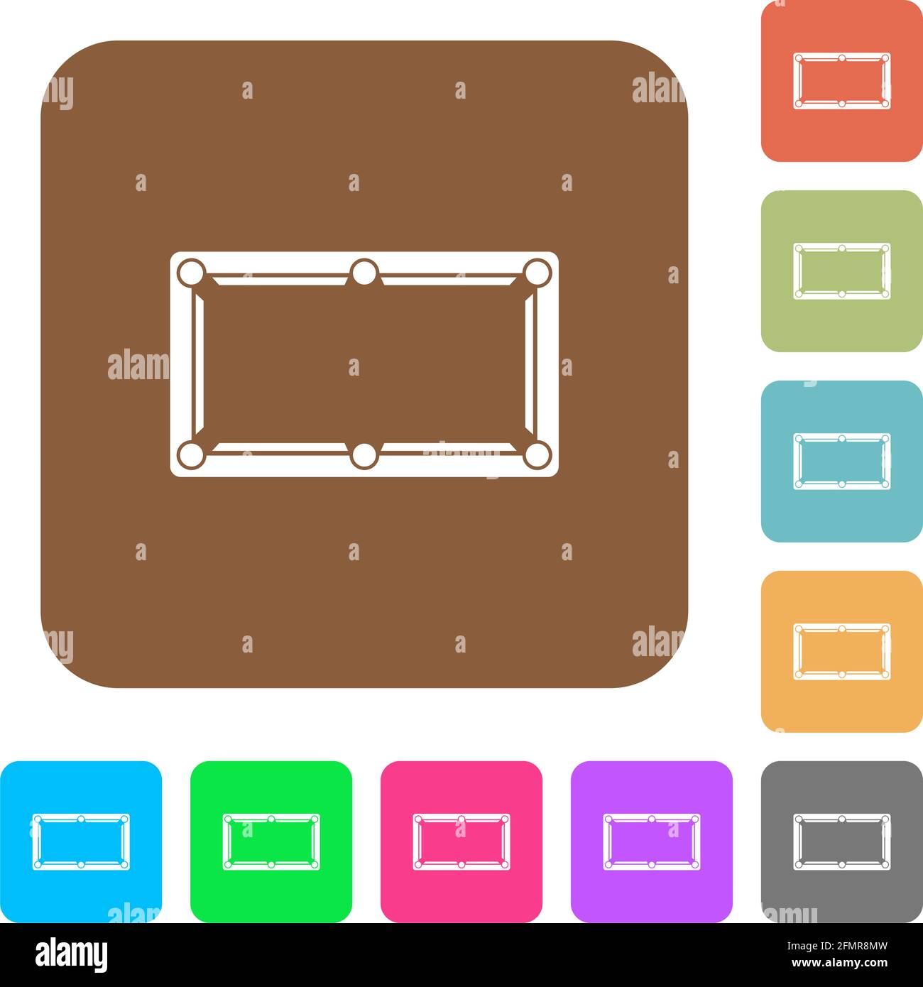 Empty billiard table flat icons on rounded square vivid color backgrounds. Stock Vector