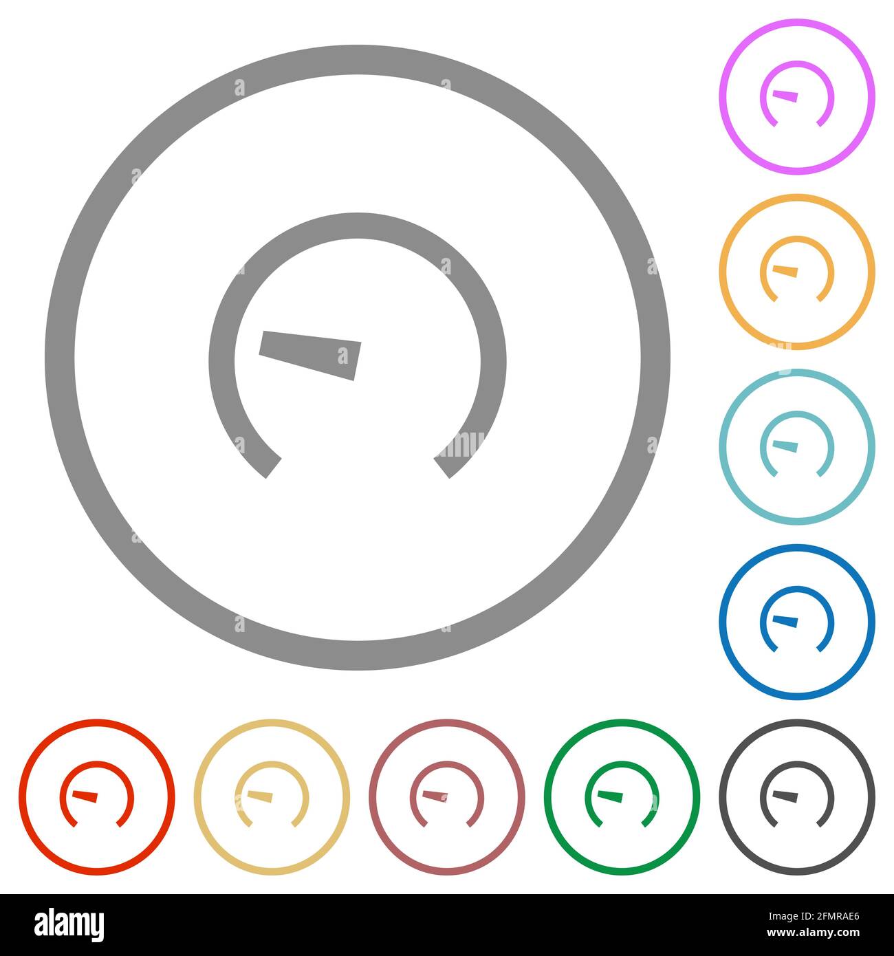 Speedometer flat color icons in round outlines on white background ...
