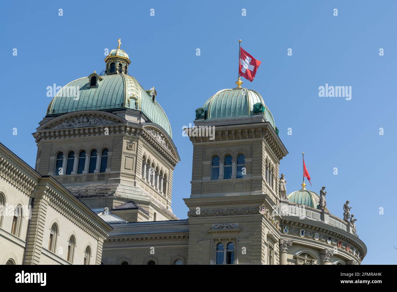 A close up view of the Swiss parliament building or Bundeshaus in Bern Stock Photo