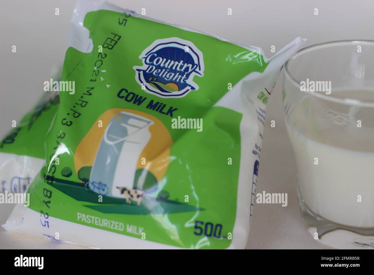 Mumbai, Maharashtra, India, March 02 2021 Country delight pasteurised cow milk 500 ml packaging