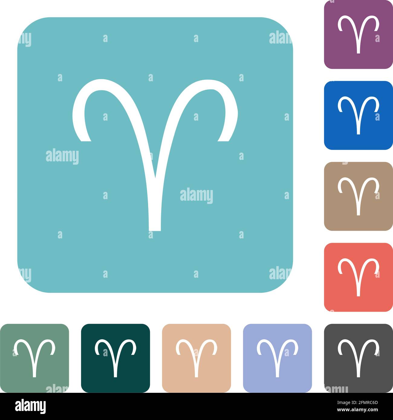 Aries zodiac symbol white flat icons on color rounded square ...