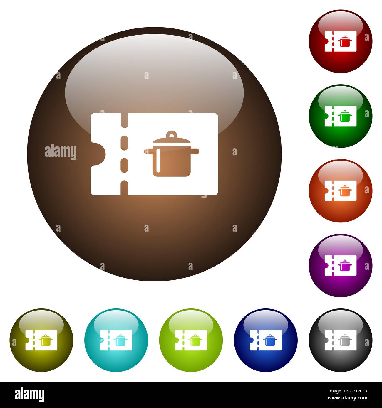 kitchen equipment discount coupon white icons on round glass buttons in