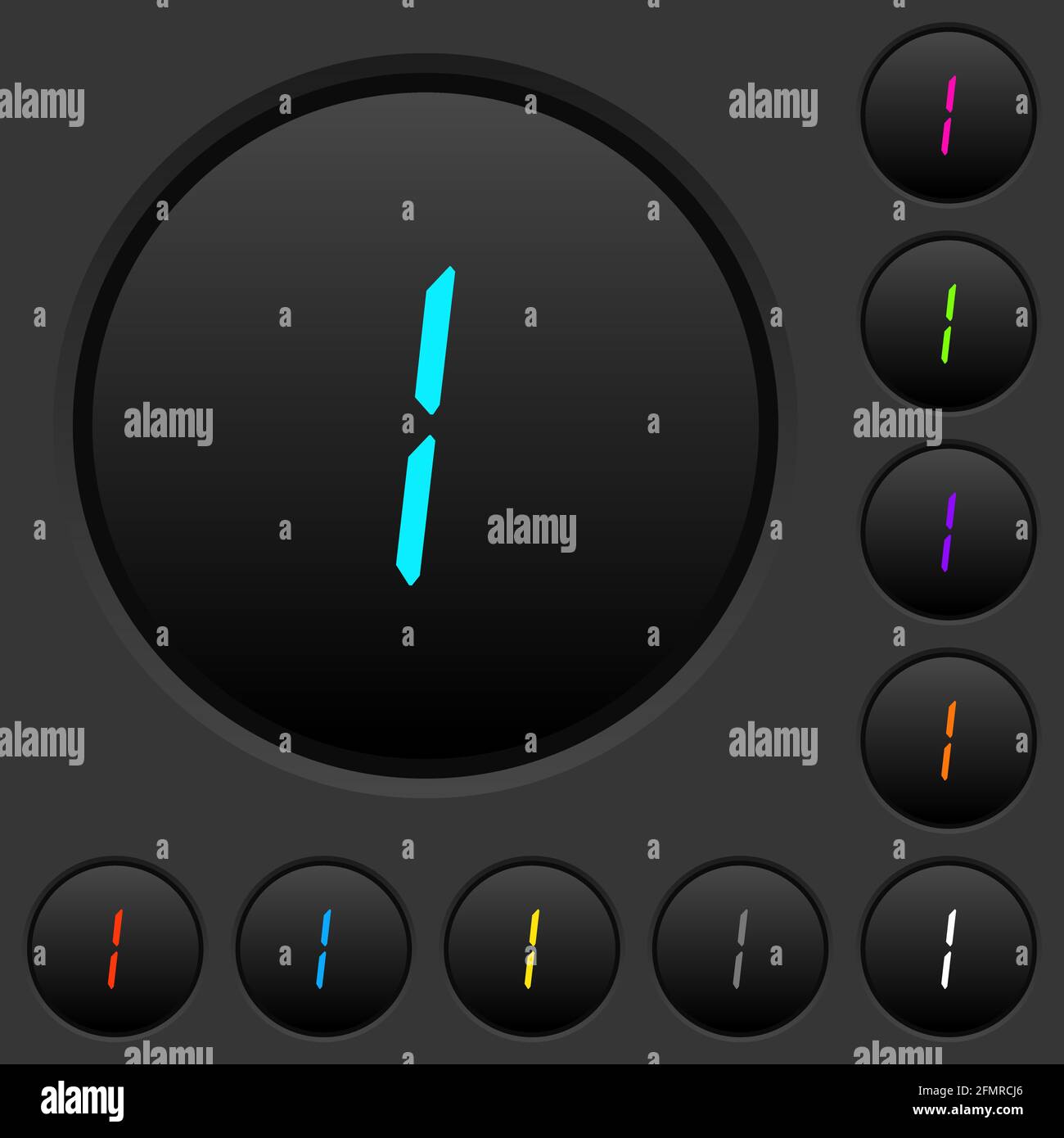 digital number one of seven segment type dark push buttons with vivid ...