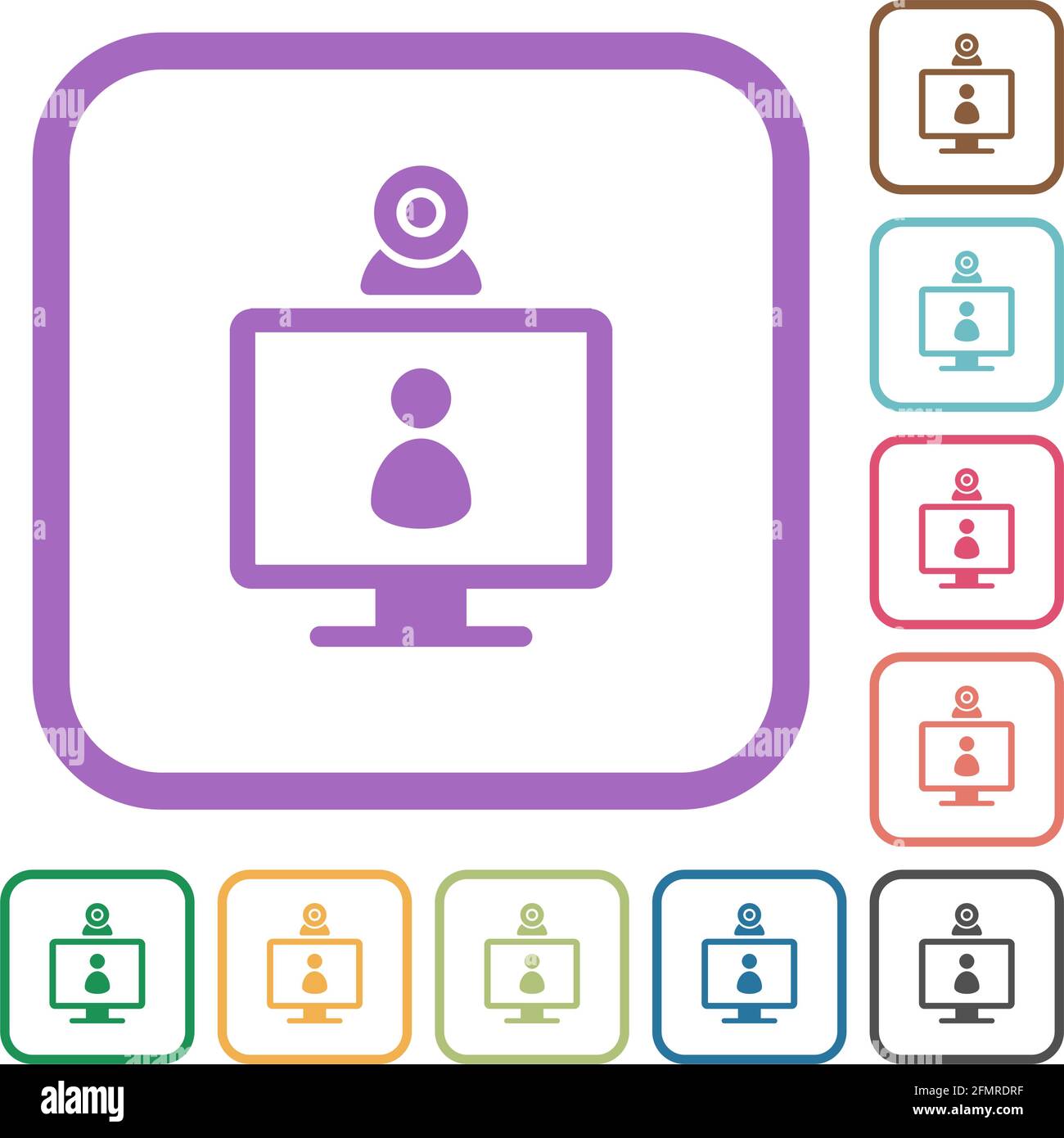 video user access simple icons in color rounded square frames on white background Stock Vector