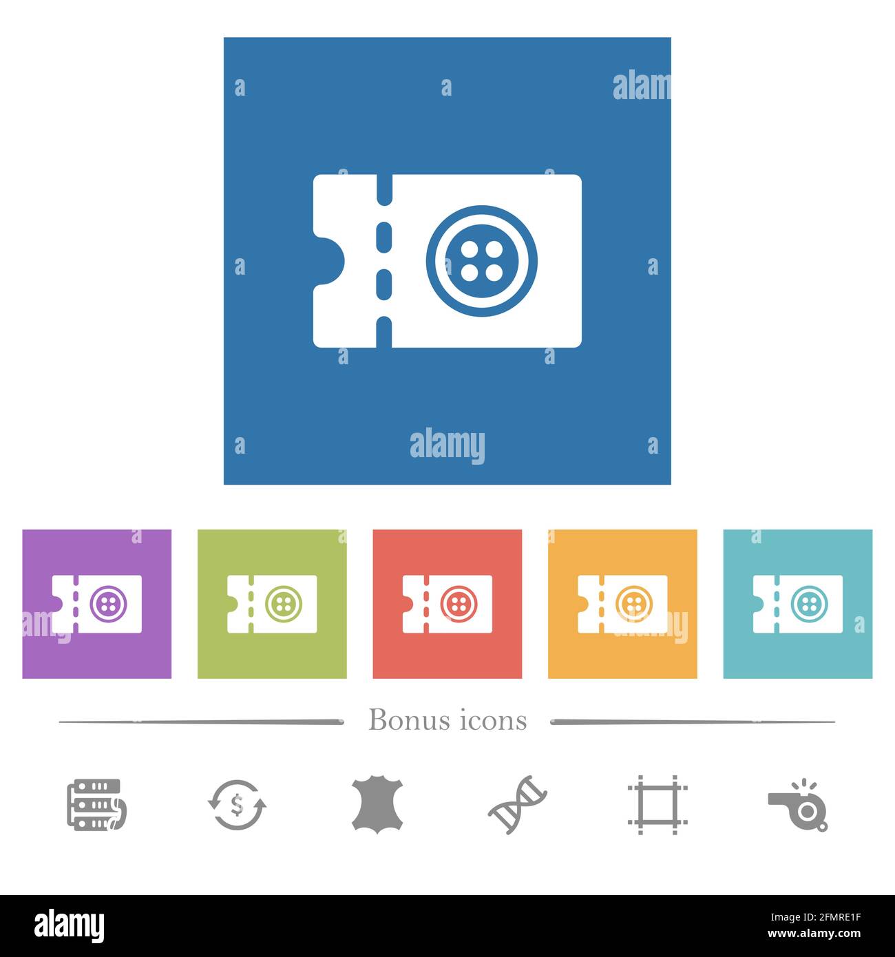Tailor shop discount coupon flat white icons in square backgrounds. 6