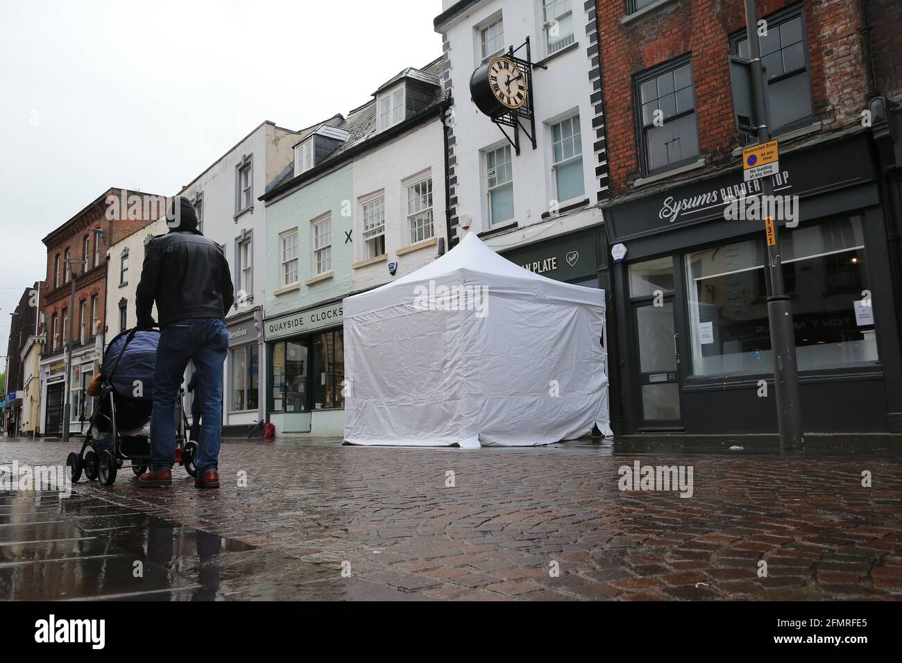 Gloucester, UK, 11th May, 2021. Police have been searching for a body at the The Clean Plate cafe feared to be linked with the serial killer Fred West. Gloucestershire.Credit: Gary Learmonth / Alamy Live News Stock Photo
