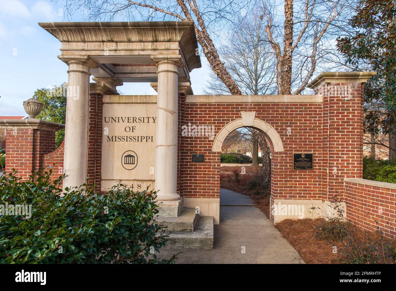 Oxford, MS - February 2, 2021: Entrance to the University of Mississippi in Oxford, MS Stock Photo