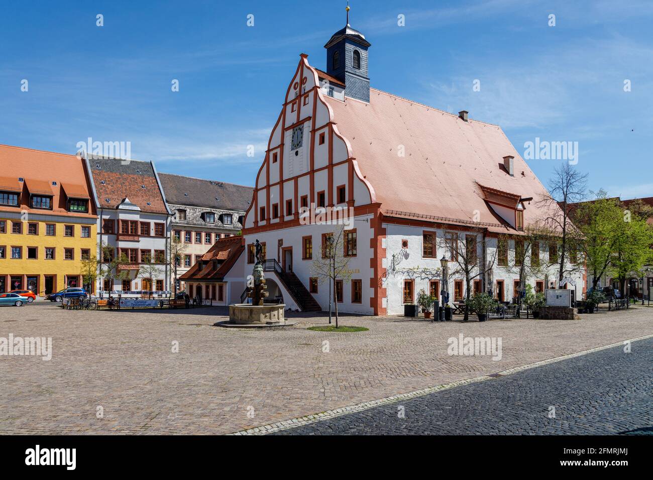 Grimma, Saxony, Germany- 05 11 2021, the small town on the river Mulde is known as the 'pearl of the Mulde valley'-historical old city, town hall Stock Photo