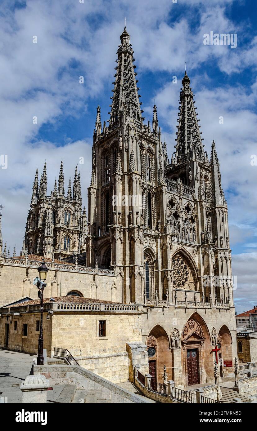 Front portal of the cathedral in Burgos, Spain, which is under protection of UNESCO Stock Photo