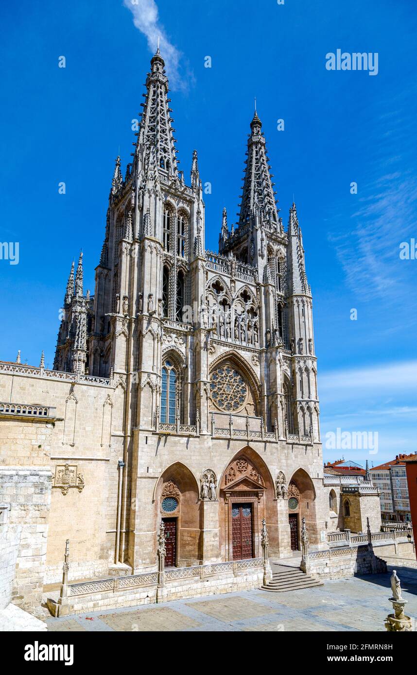 Front portal of the cathedral in Burgos, Spain, which is under protection of UNESCO Stock Photo
